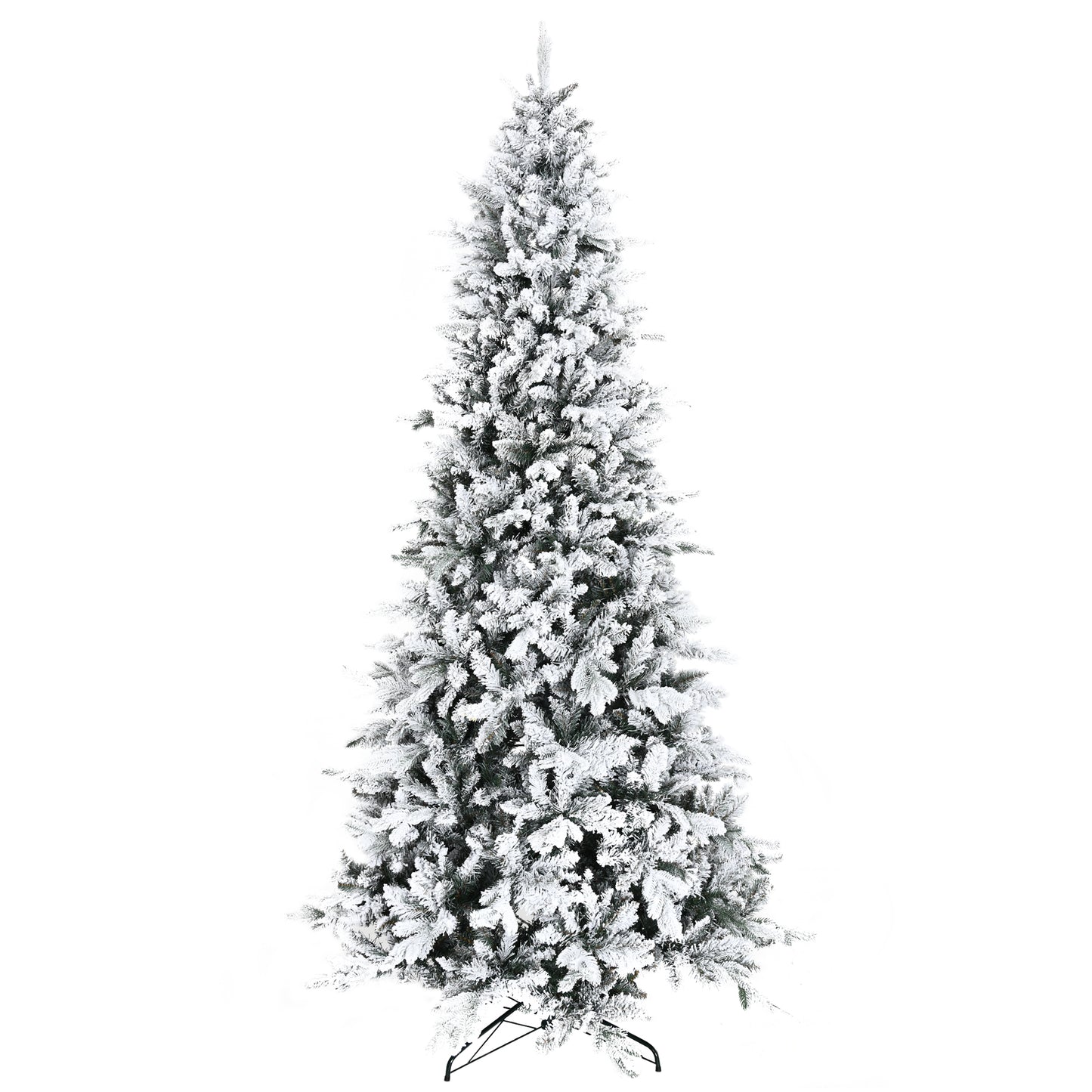Flocked artificial Christmas tree with realistic branches and a full silhouette