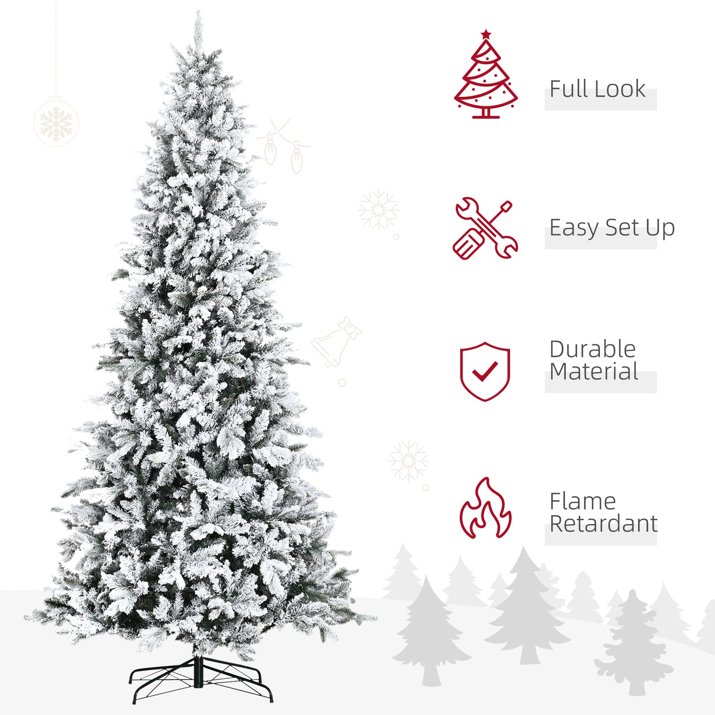Flocked artificial Christmas tree with full look and easy set up