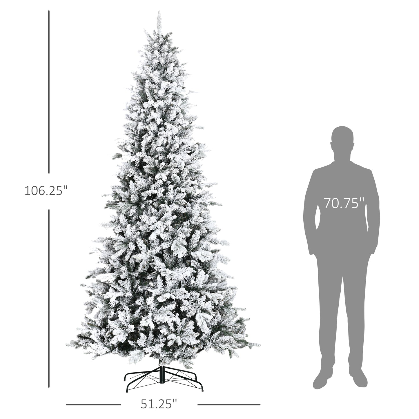 Tall flocked artificial Christmas tree inches with a realistic snowcovered appearance