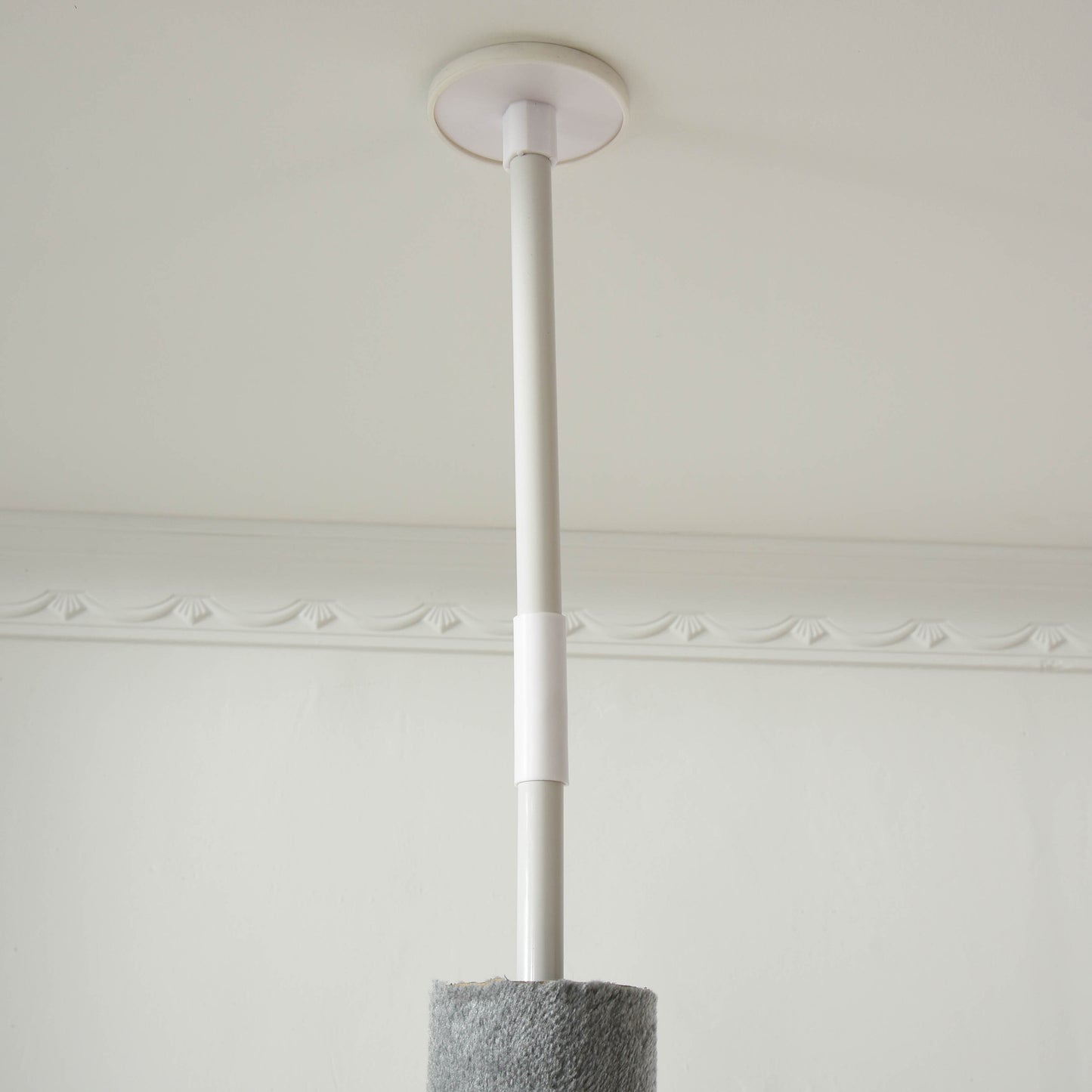 Adjustable grey sisal cat tree post with white ceiling mount Perfect for active cats
