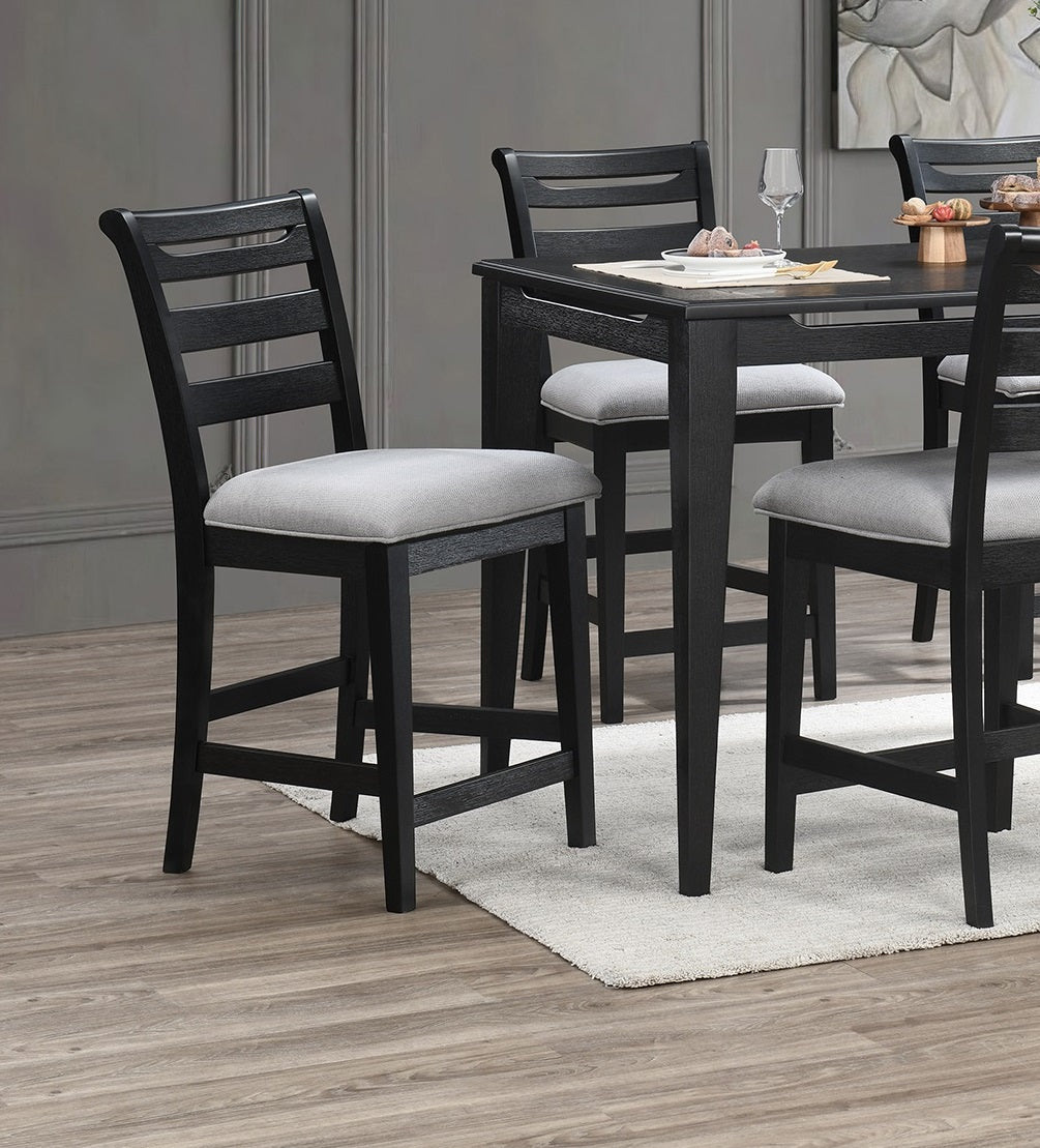Black wooden bar stool with grey upholstered seat modern design