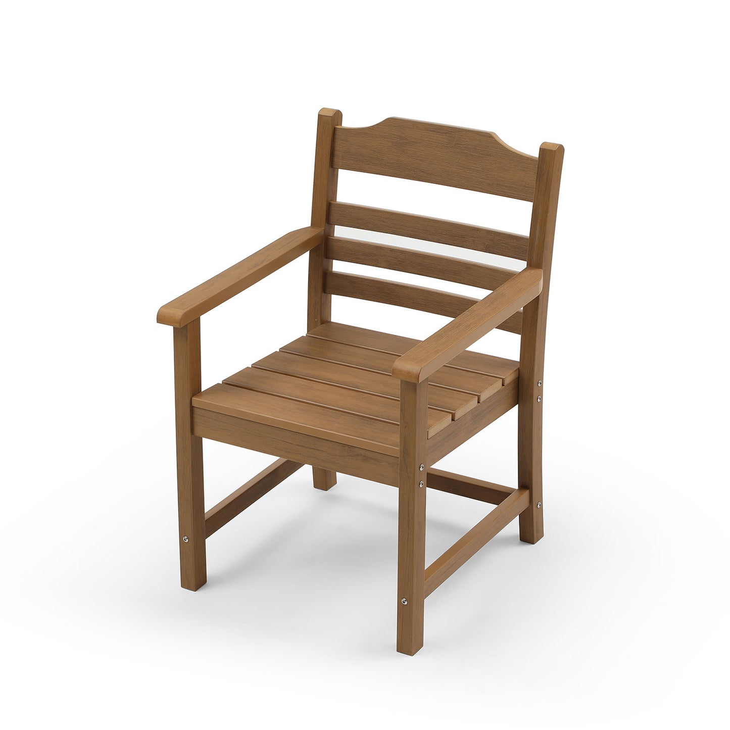 Brown wooden patio chair with slatted seat and backrest comfortable outdoor seating