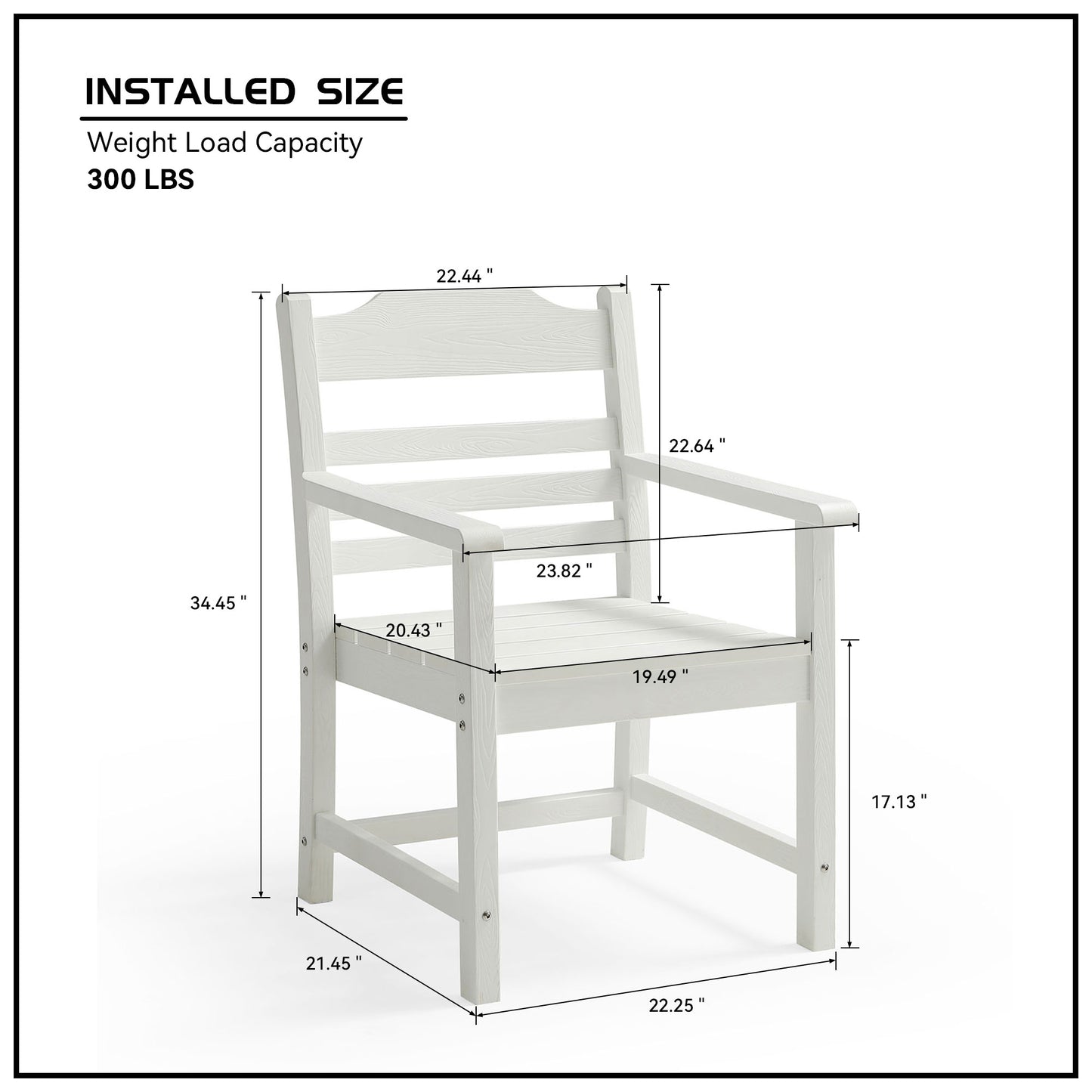White Adirondack chair dimensions H x W seat height
