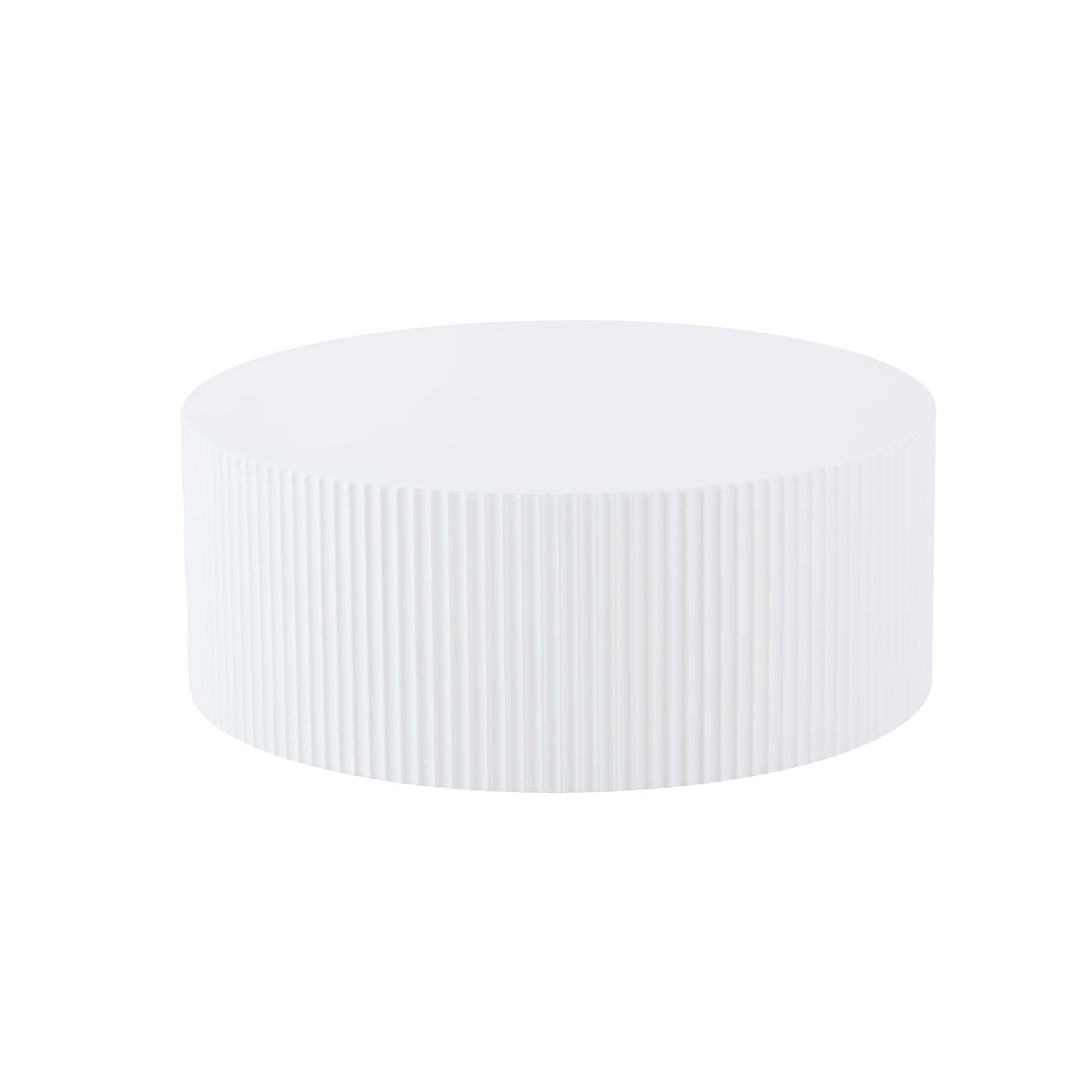Modern white ribbed cylinder side table with a matte finish