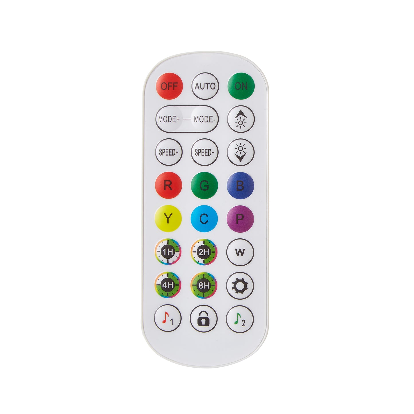 White remote control for LED strip lights with mode and speed buttons