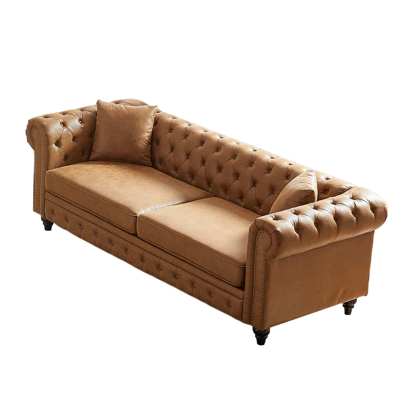 Brown leather Chesterfield sofa with tufted detailing and studded arms a classic design