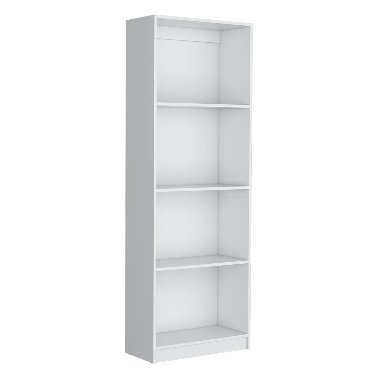 White narrow bookcase with four shelves for modern living spaces