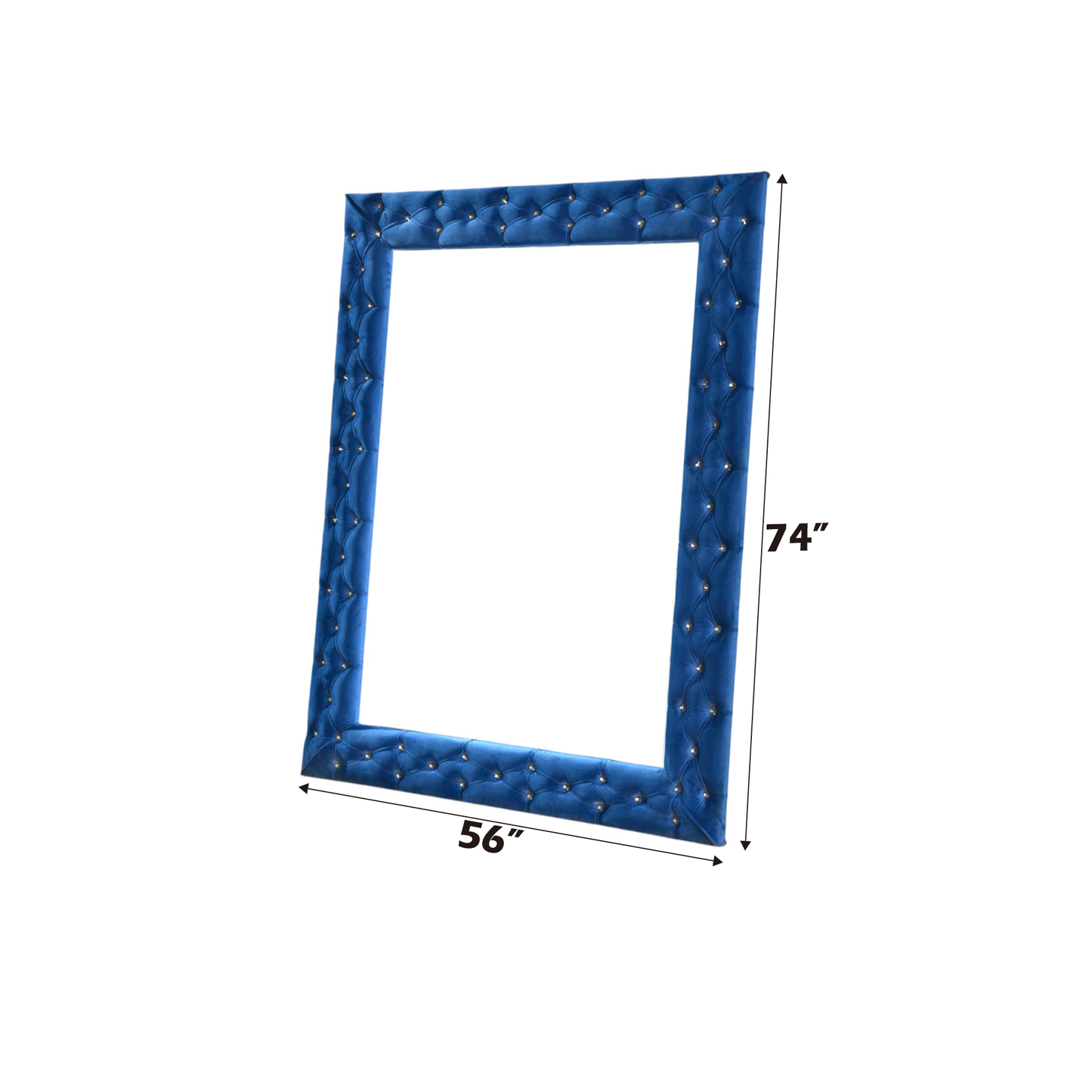 Tufted blue velvet mirror frame x inches with crystal accents