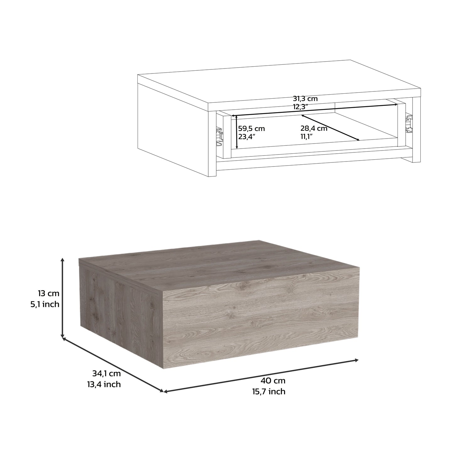Modern grey wood grain side table compact design for small spaces