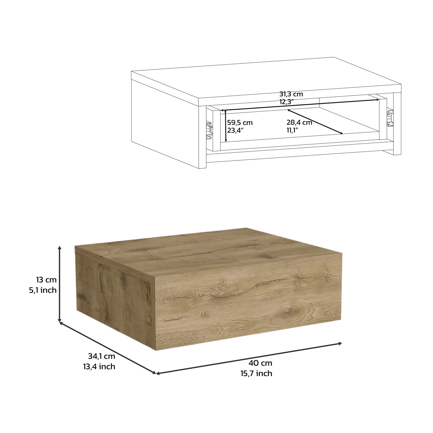 Oak effect floating drawer unit perfect for modern bedroom storage solutions