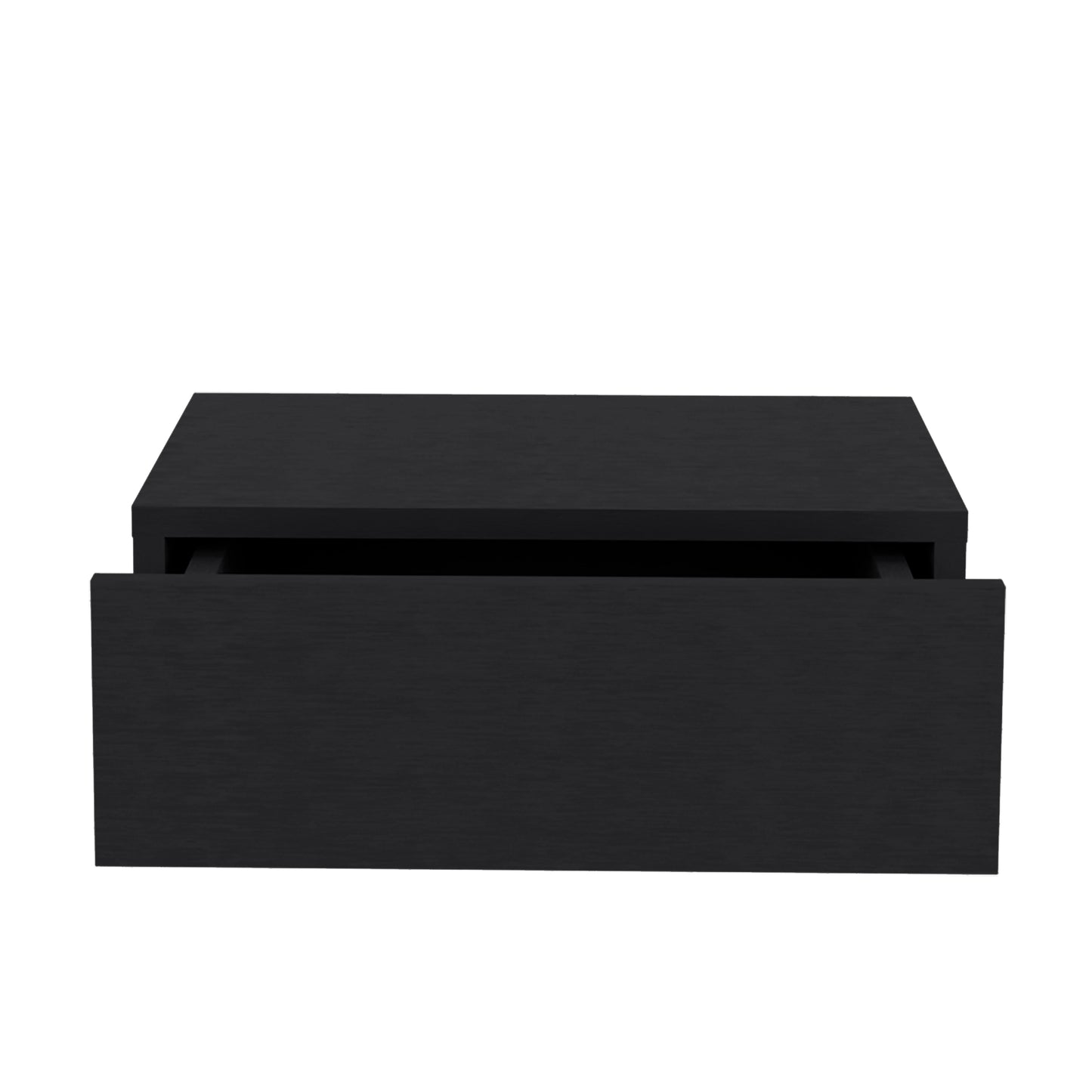 Sleek black floating nightstand with open drawer modern wood veneer