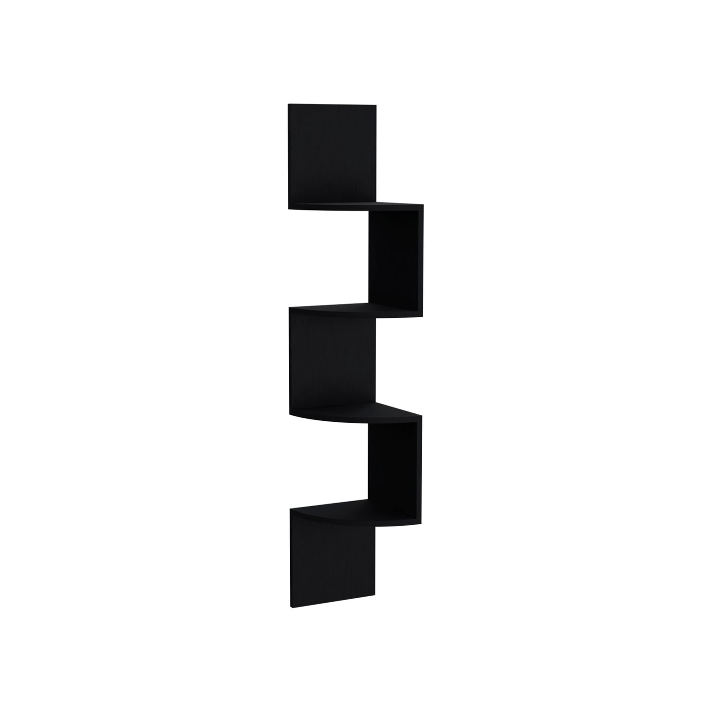 Modern black floating corner shelf fivetier design for display and storage