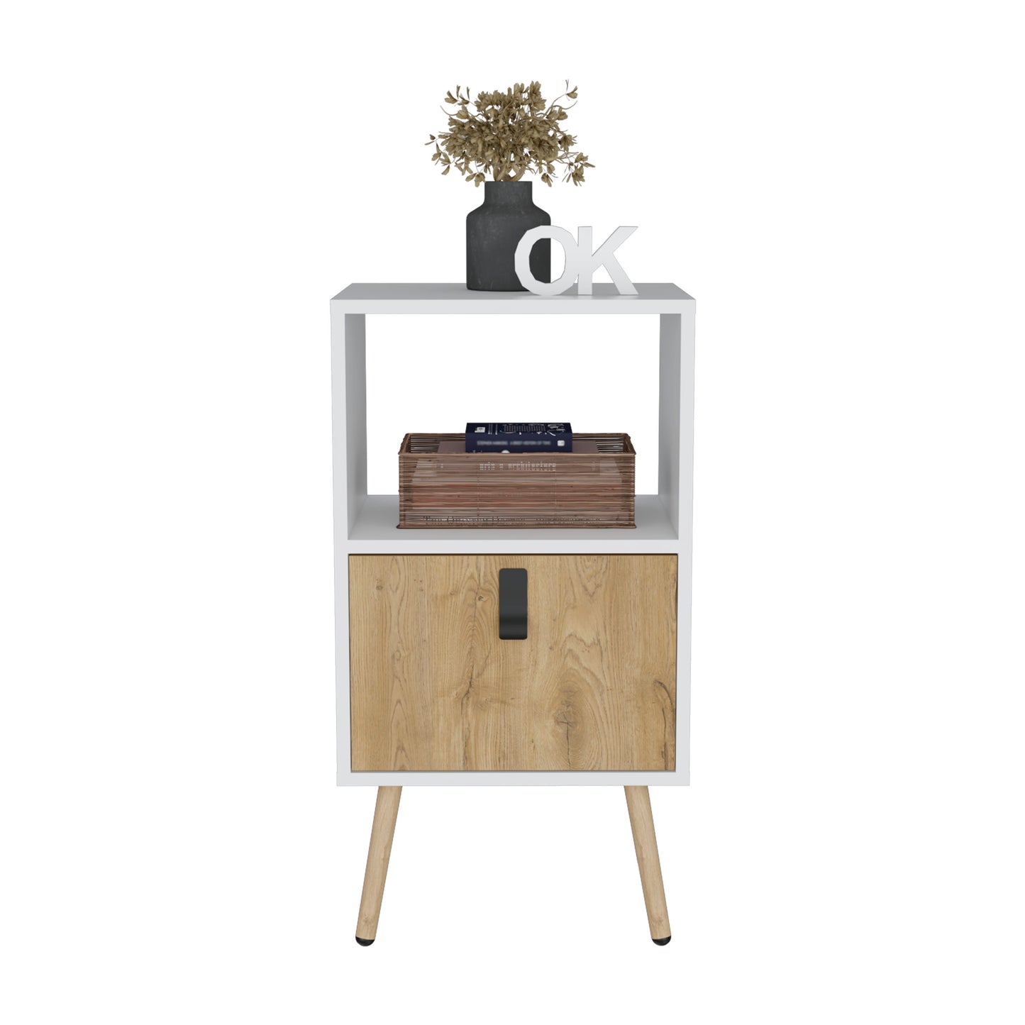 White and wood twotier nightstand with tapered legs perfect bedside storage