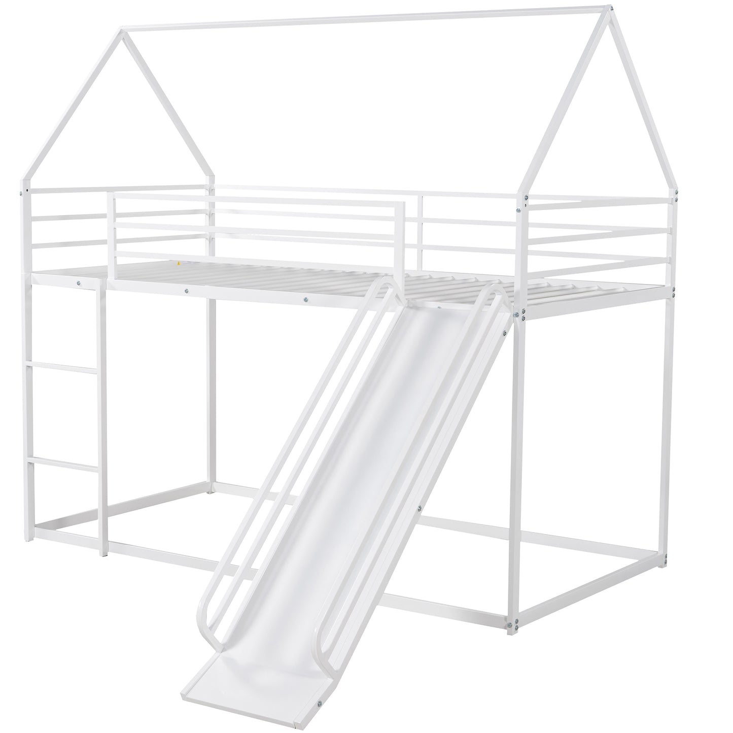 White metal house loft bed with slide