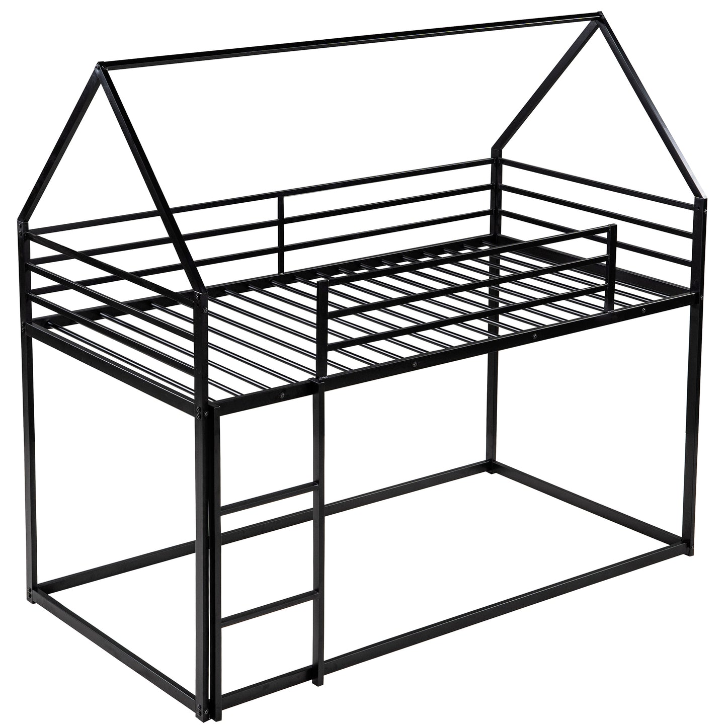 Black metal twin house bed frame with ladder