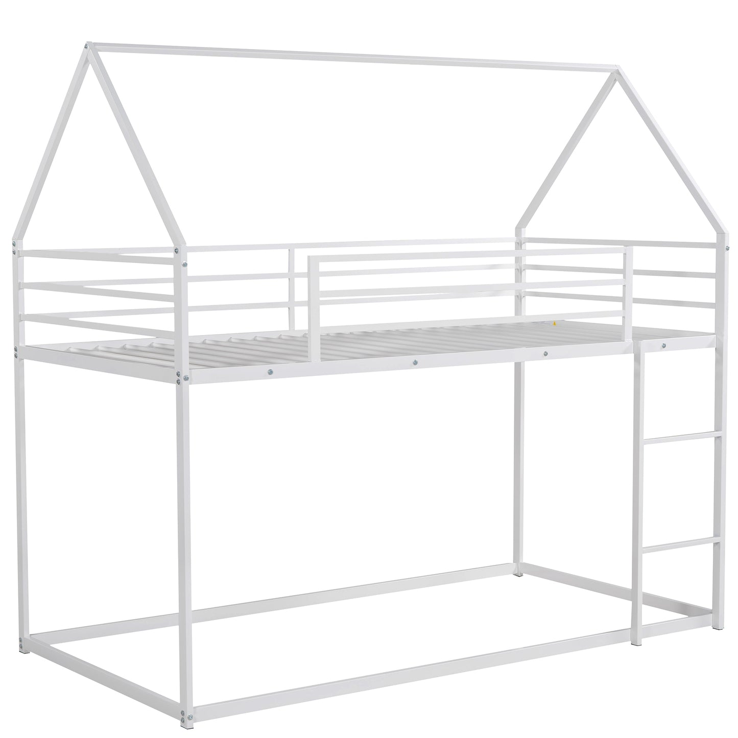 White metal house frame loft bed with ladder