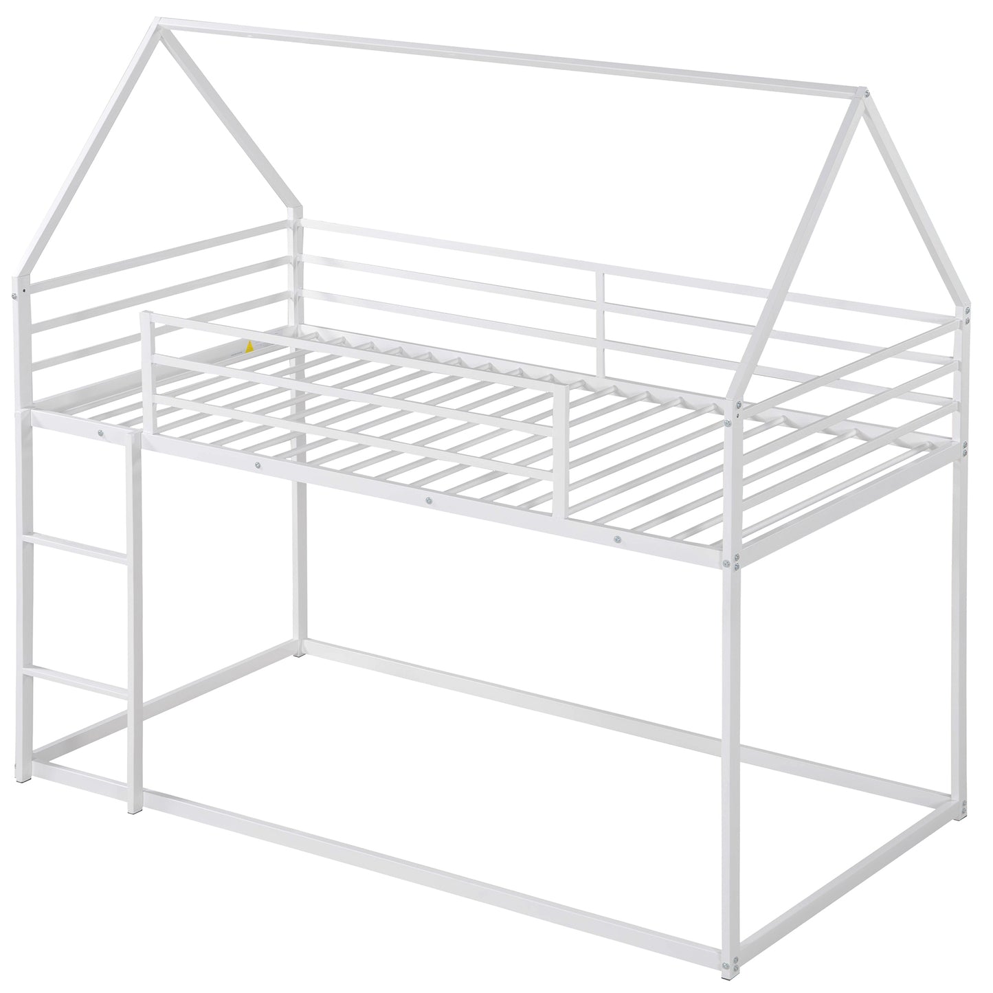 White metal house frame twin bed with ladder