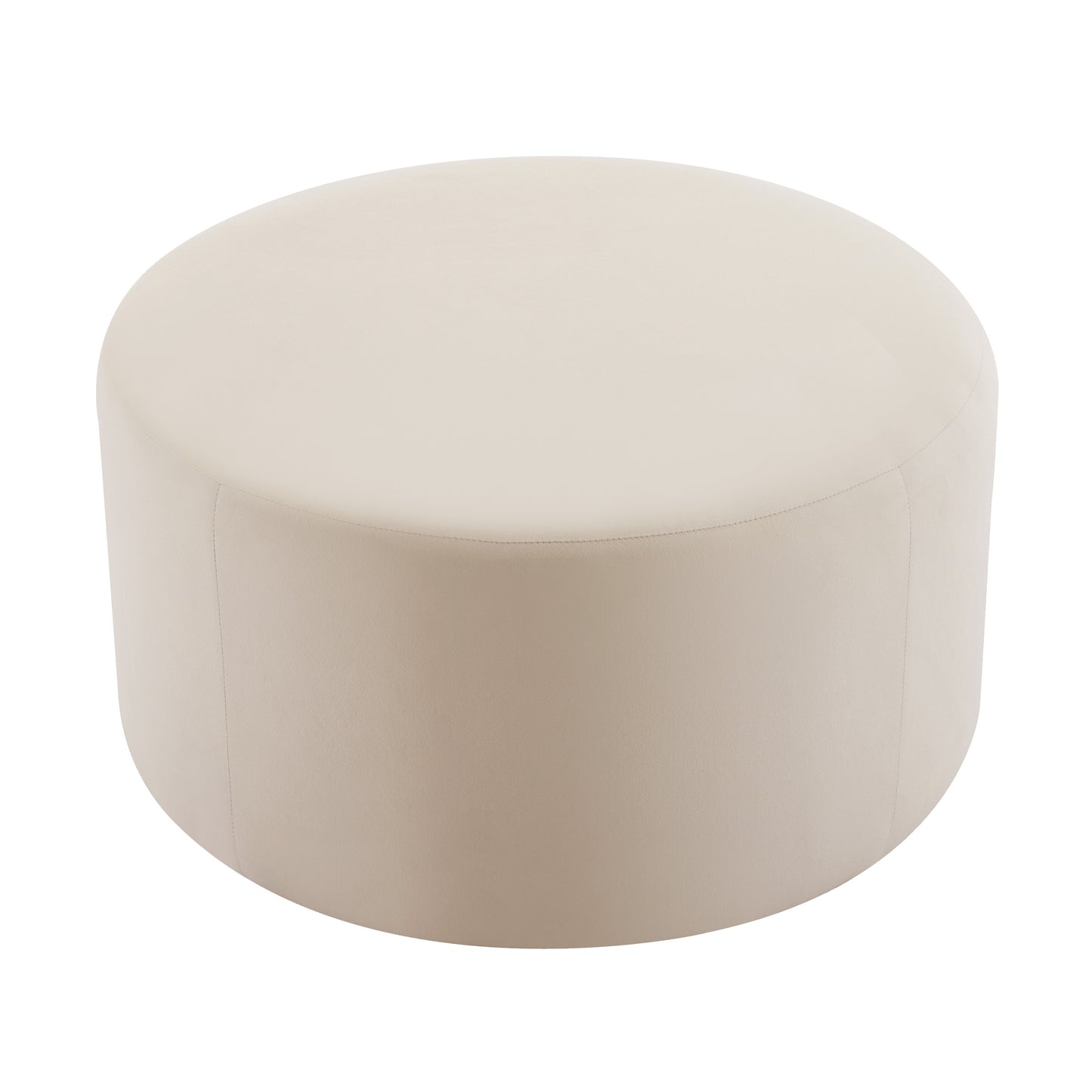Cream upholstered round ottoman footrest with stitched detailing