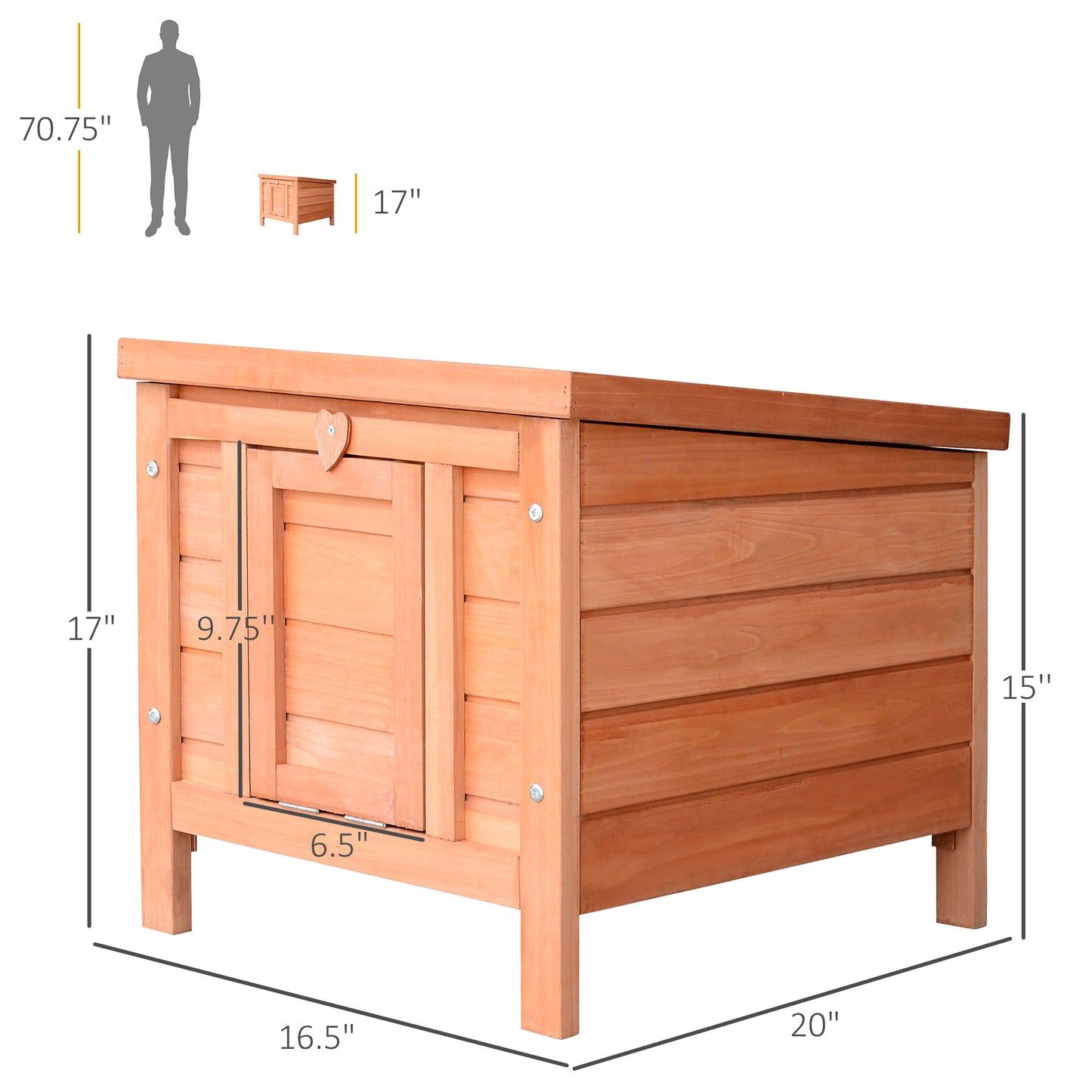 Natural wood pet house with pitched roof and side door ideal for outdoor shelters