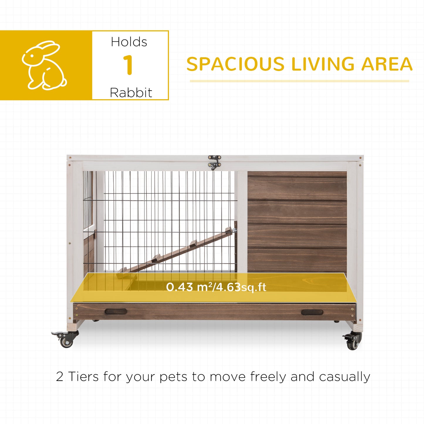 Twotier rabbit hutch with ramps and spacious living area holds rabbit