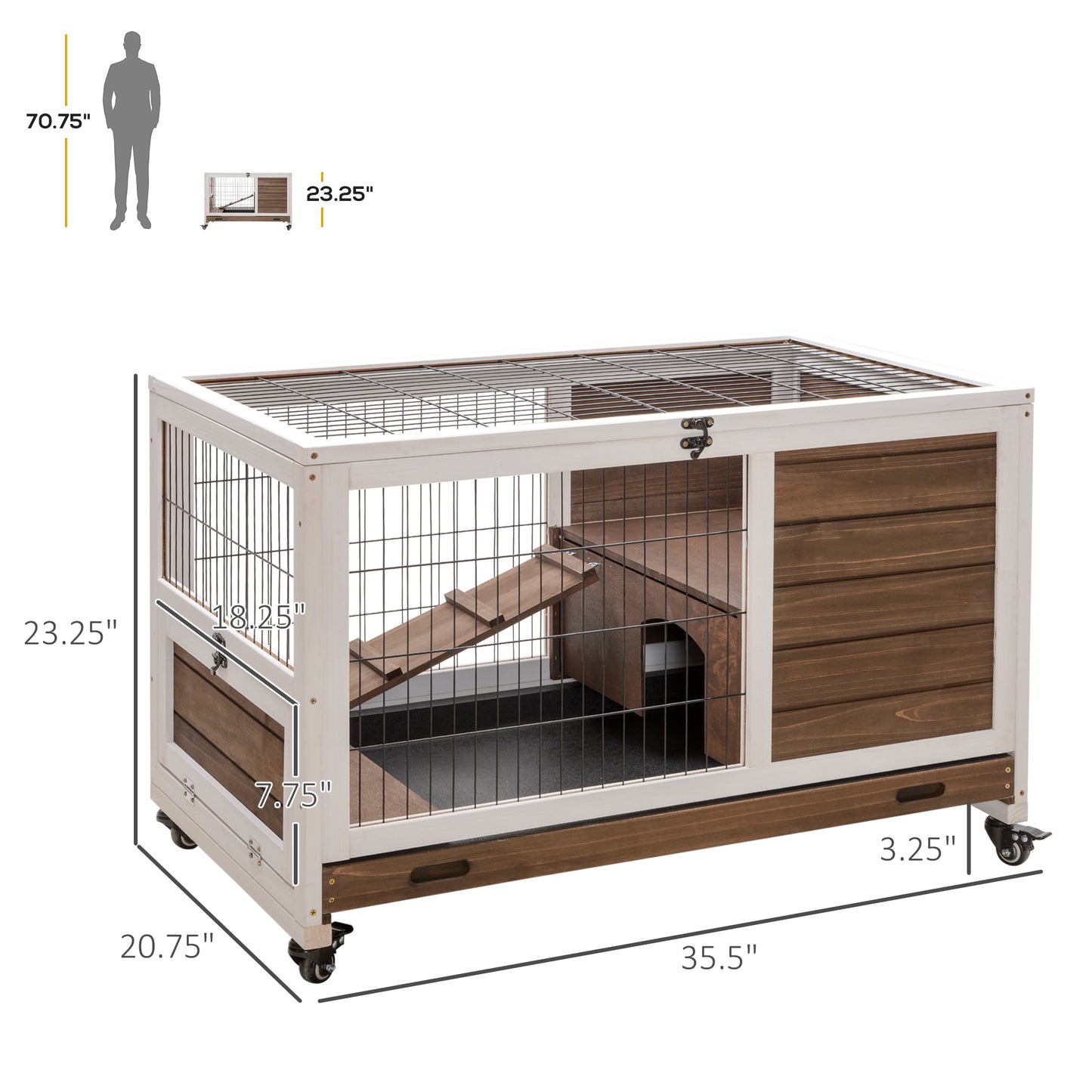 Large twotier rabbit cage with wooden house and ramp white and wood finish