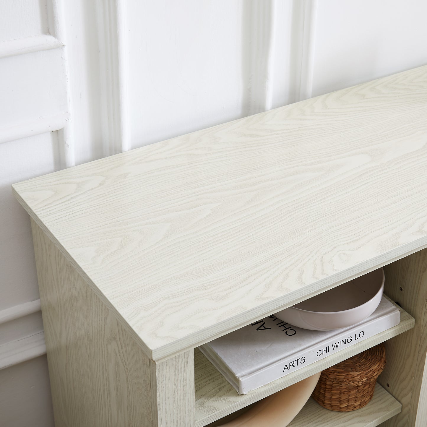 Light oak wood effect console table with minimalist design perfect for hallways