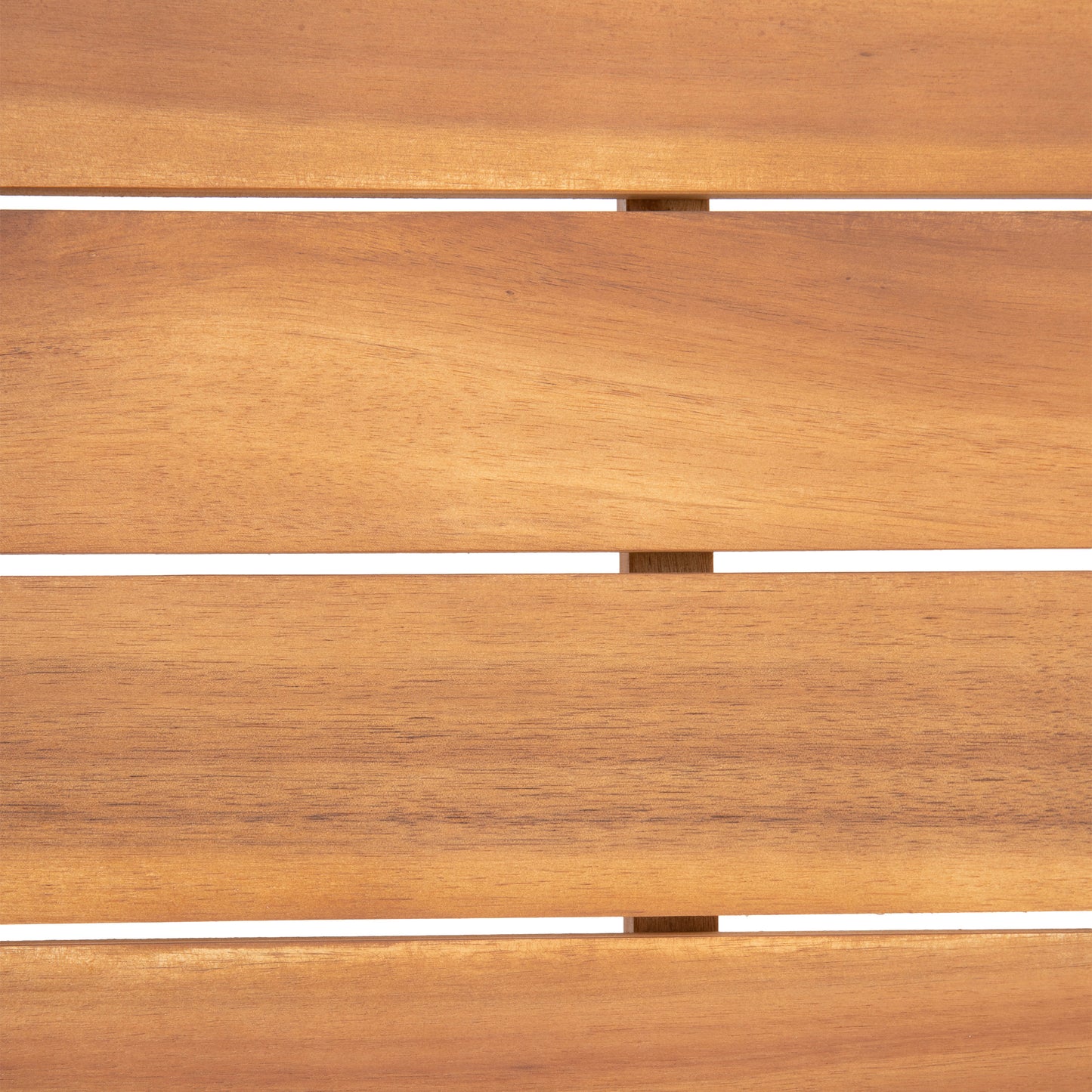 Closeup of natural acacia wood planks with visible grain texture ideal for outdoor furniture