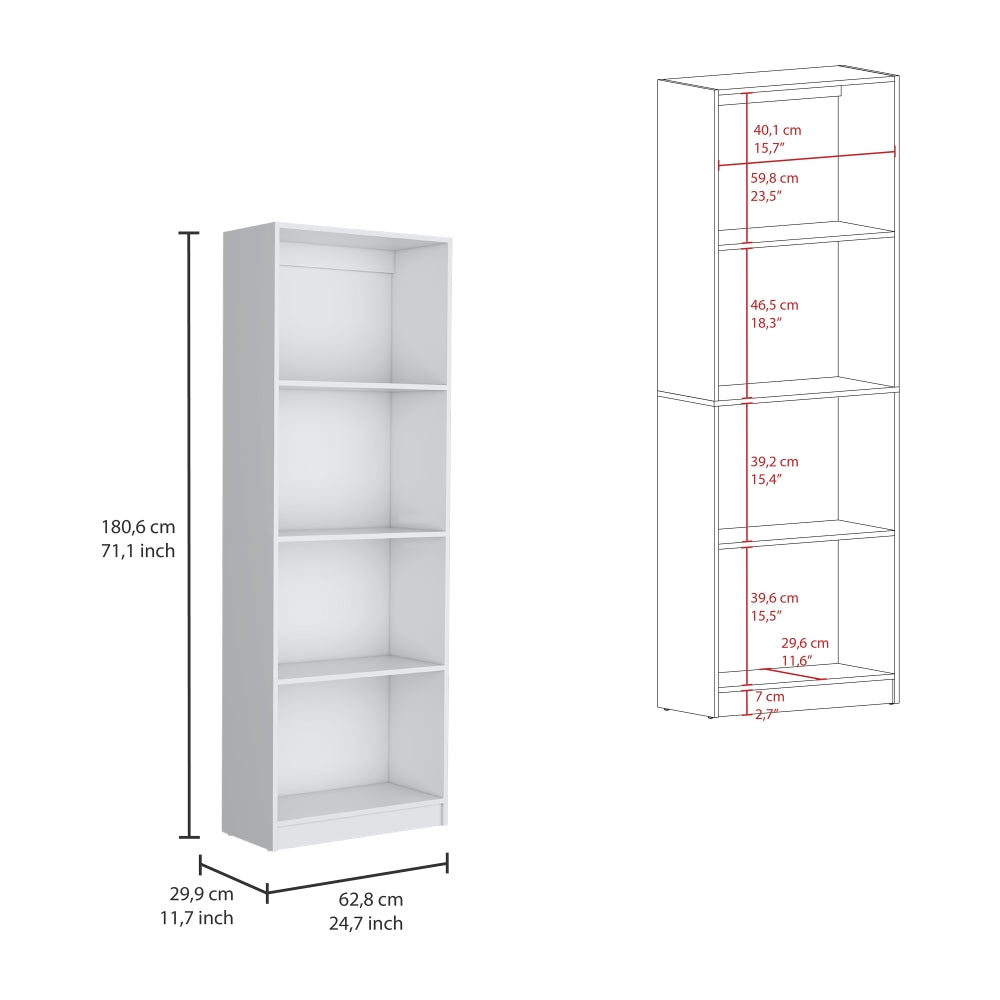 White fourshelf bookcase with dimensions cm height cm width
