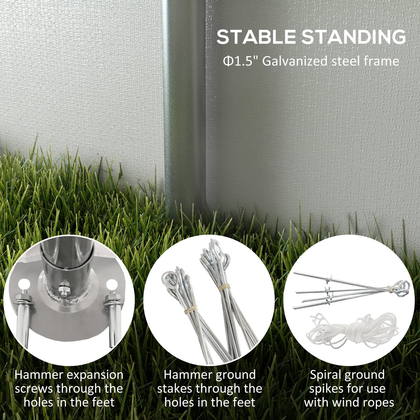 Galvanized steel frame with stable standing base for outdoor structures