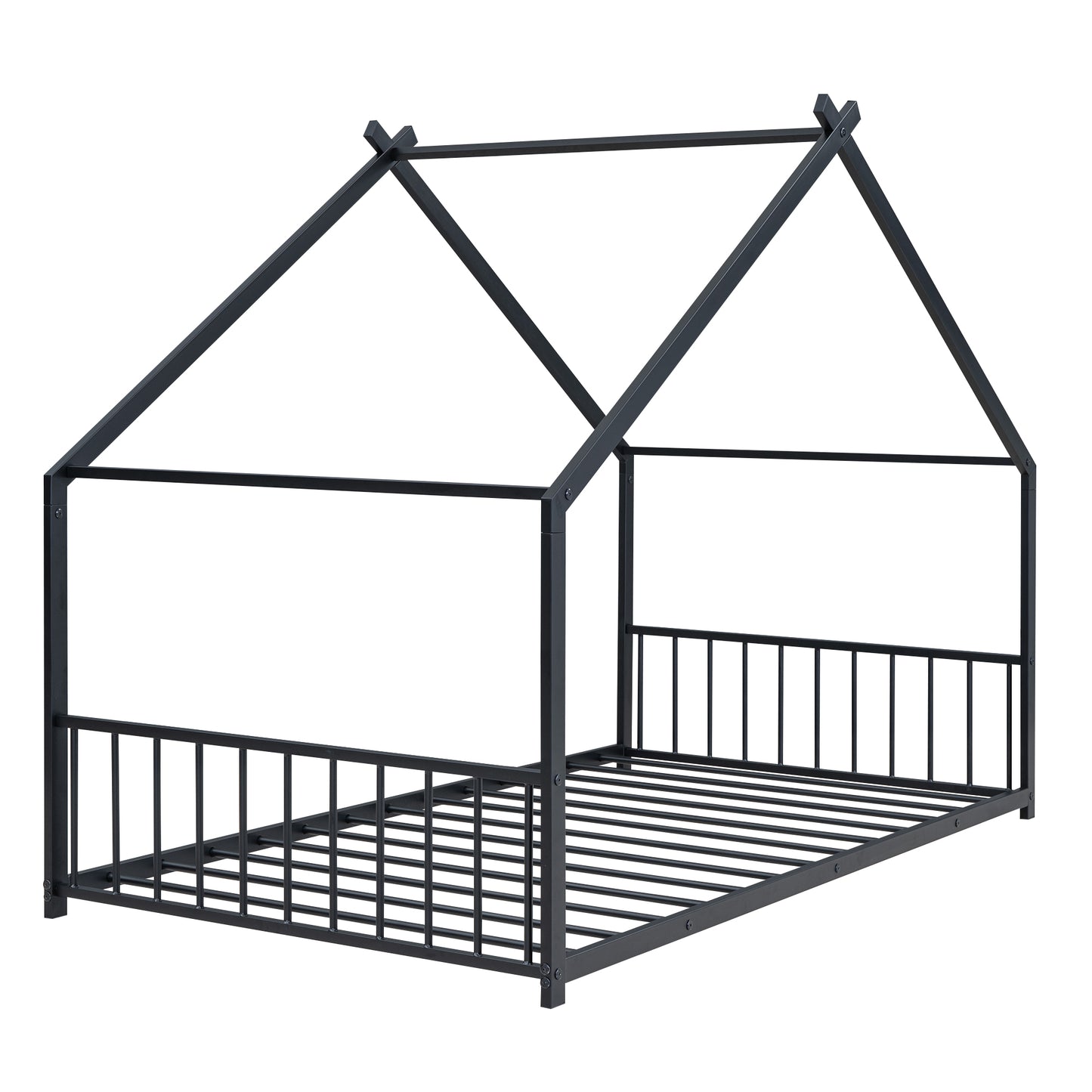 Black metal house bed frame with modern minimalist design