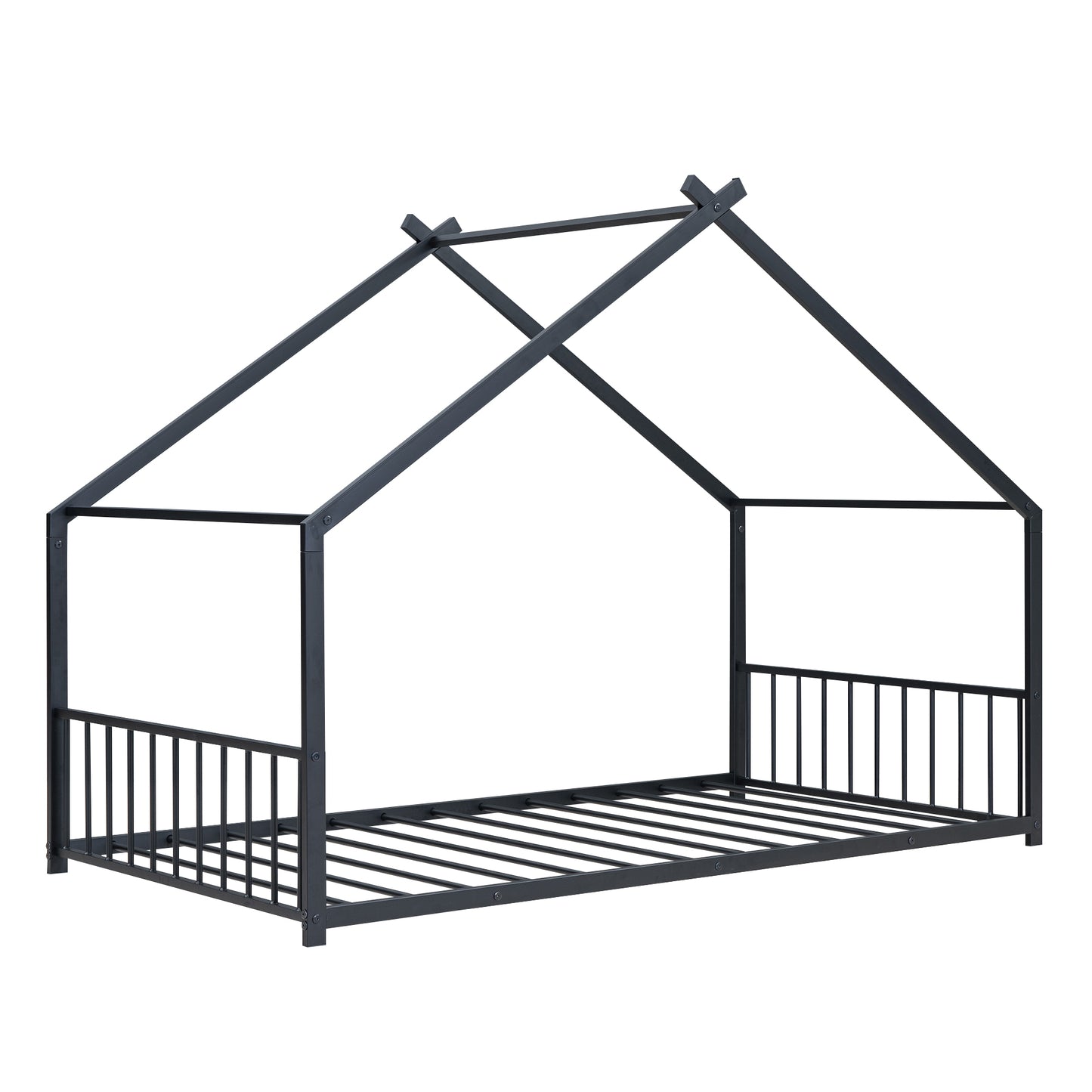 Dark grey metal house bed frame
