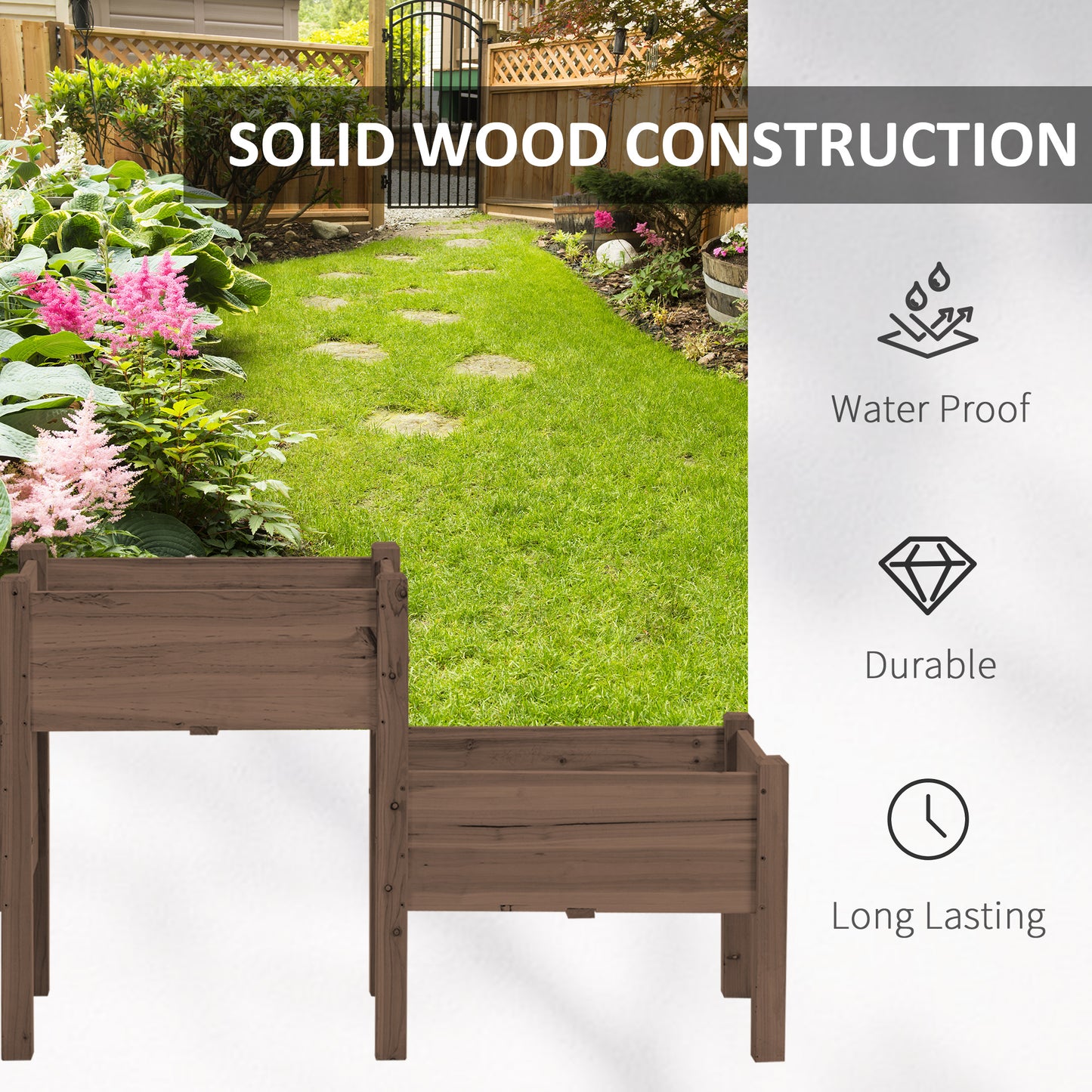 Elevated wooden planter with a rich brown finish ideal for herb gardens