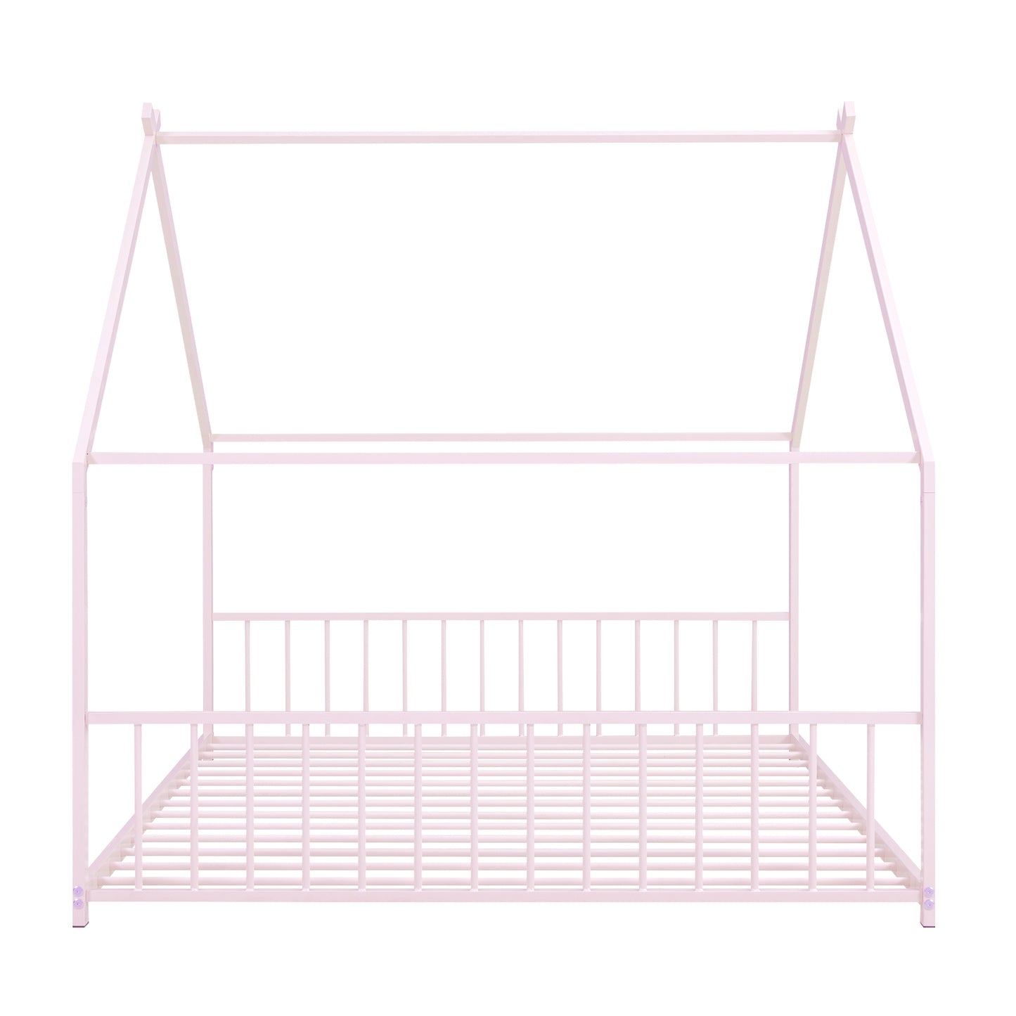 Pink metal house bed frame with slat base