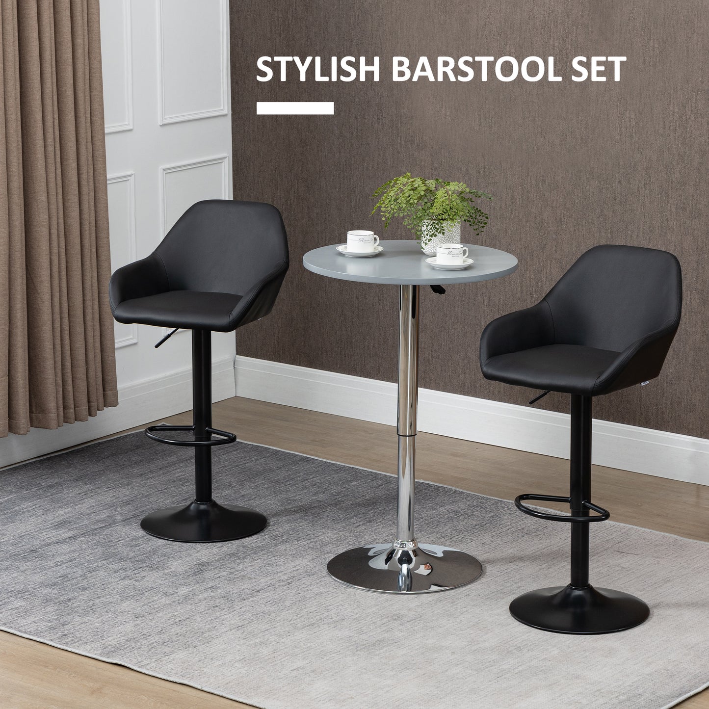 Black leather adjustable bar stools with chrome accents perfect for modern kitchens