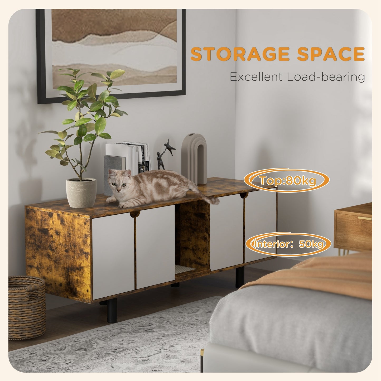 Rustic wood and white sideboard with four doors offering ample storage space