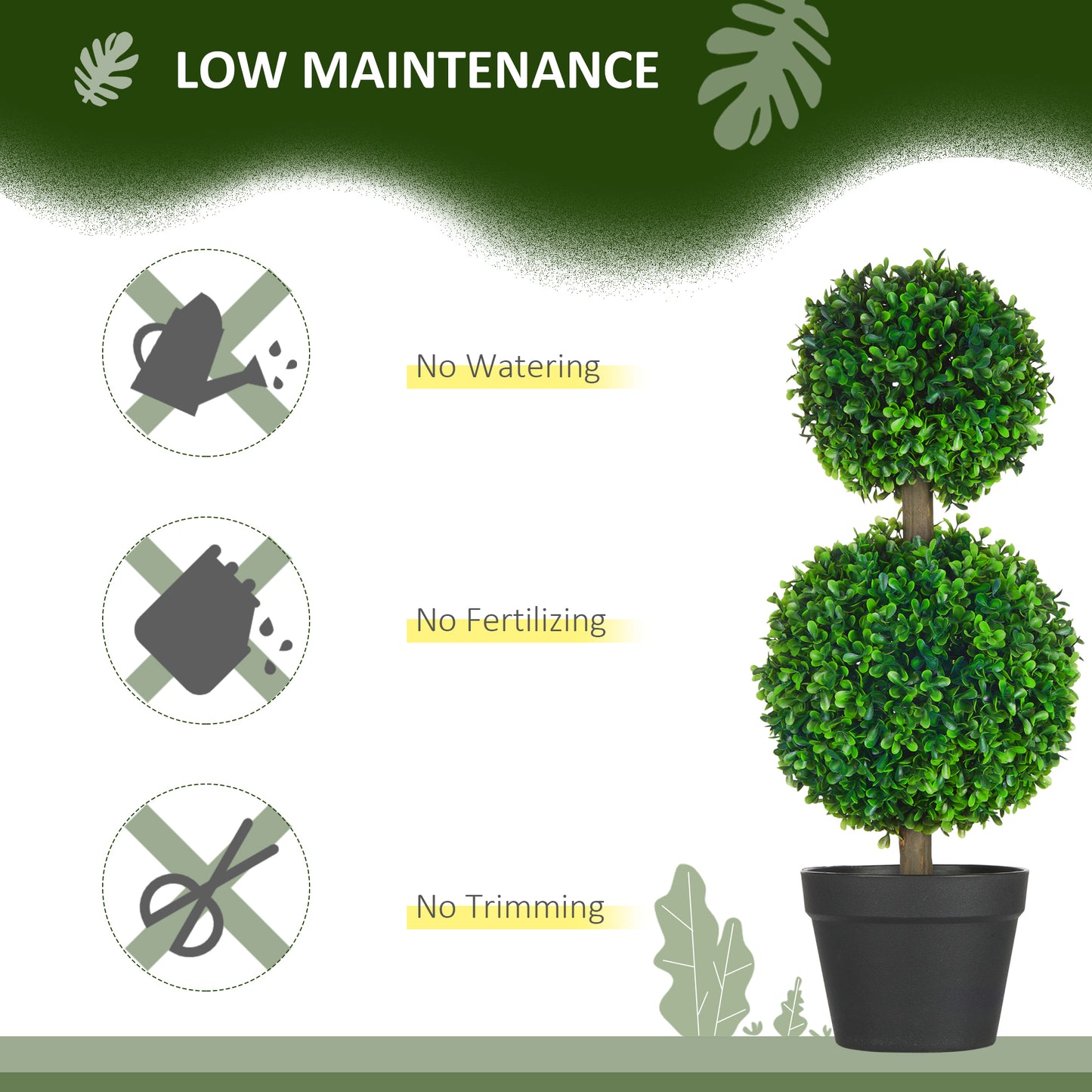 Realistic artificial topiary tree double ball design in a black planter