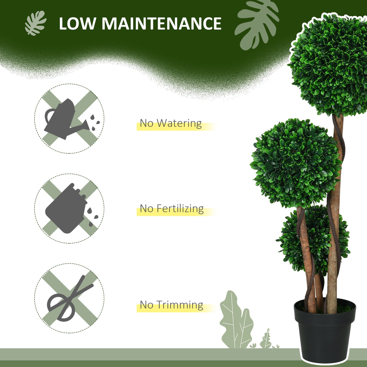 Threetiered artificial boxwood topiary tree in black pot low maintenance indoor plant