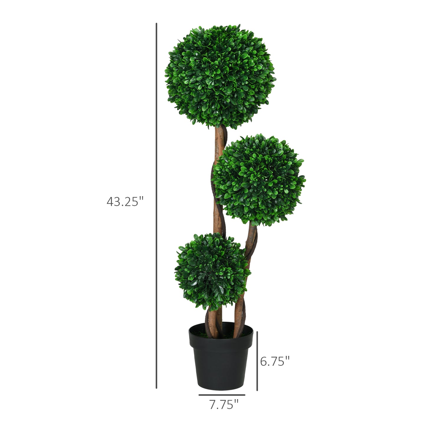 Artificial tripleball topiary tree with realistic green foliage in a black pot