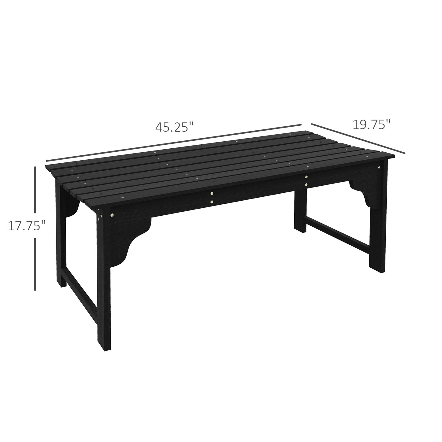 Black slatted garden bench with decorative leg accents long