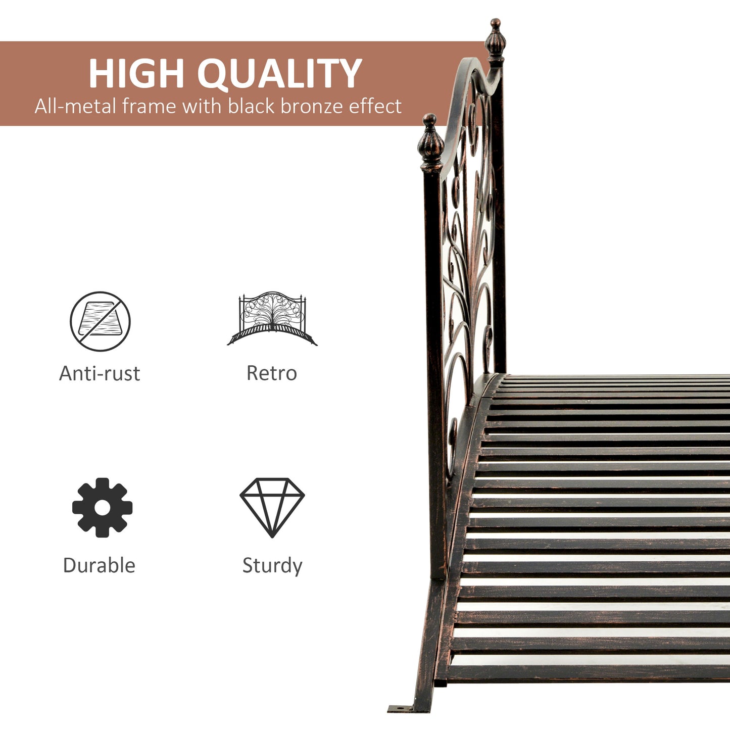 Black bronze effect metal bed frame with retro ornate detailing featuring antirust finish
