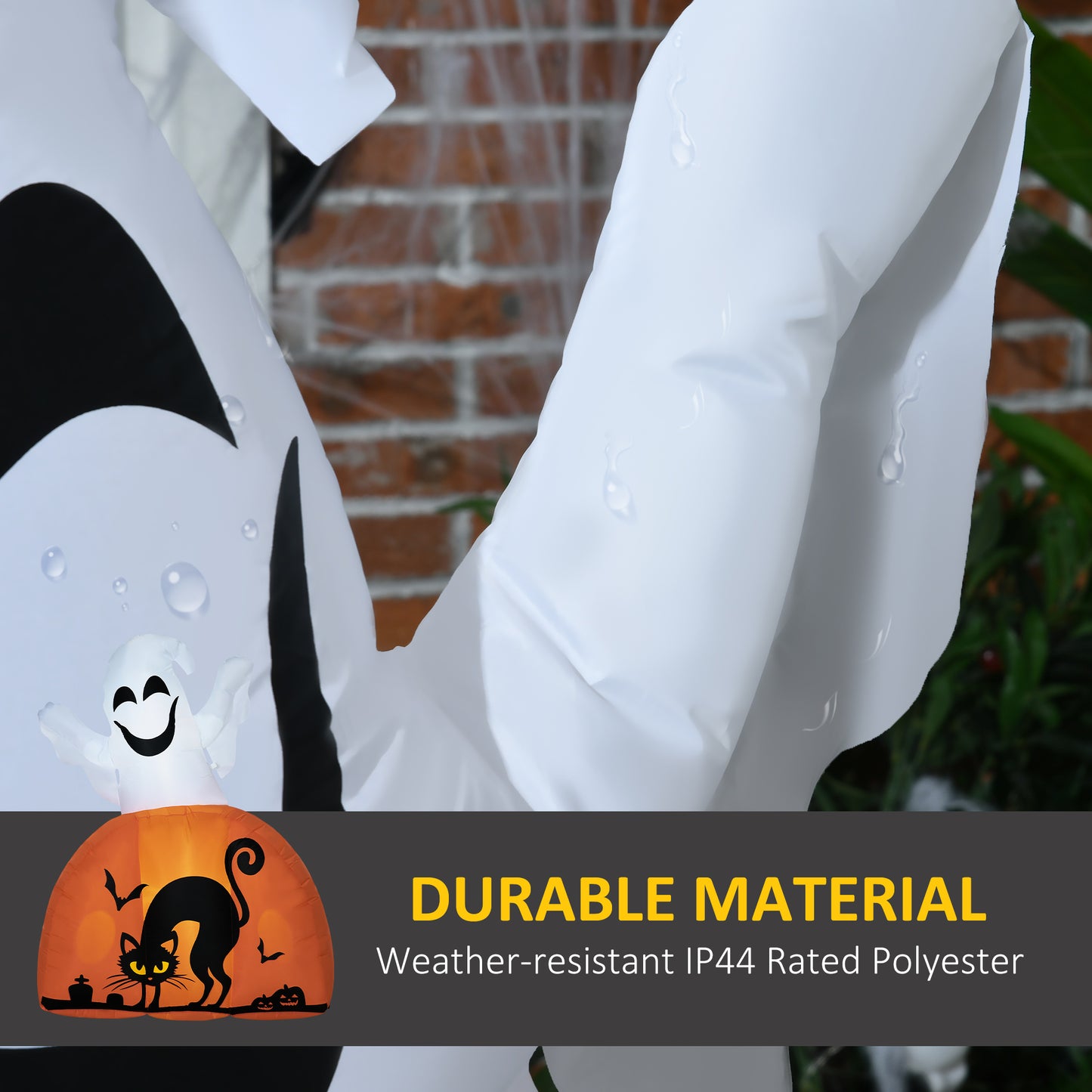 White inflatable ghost with black face perfect for Halloween decor