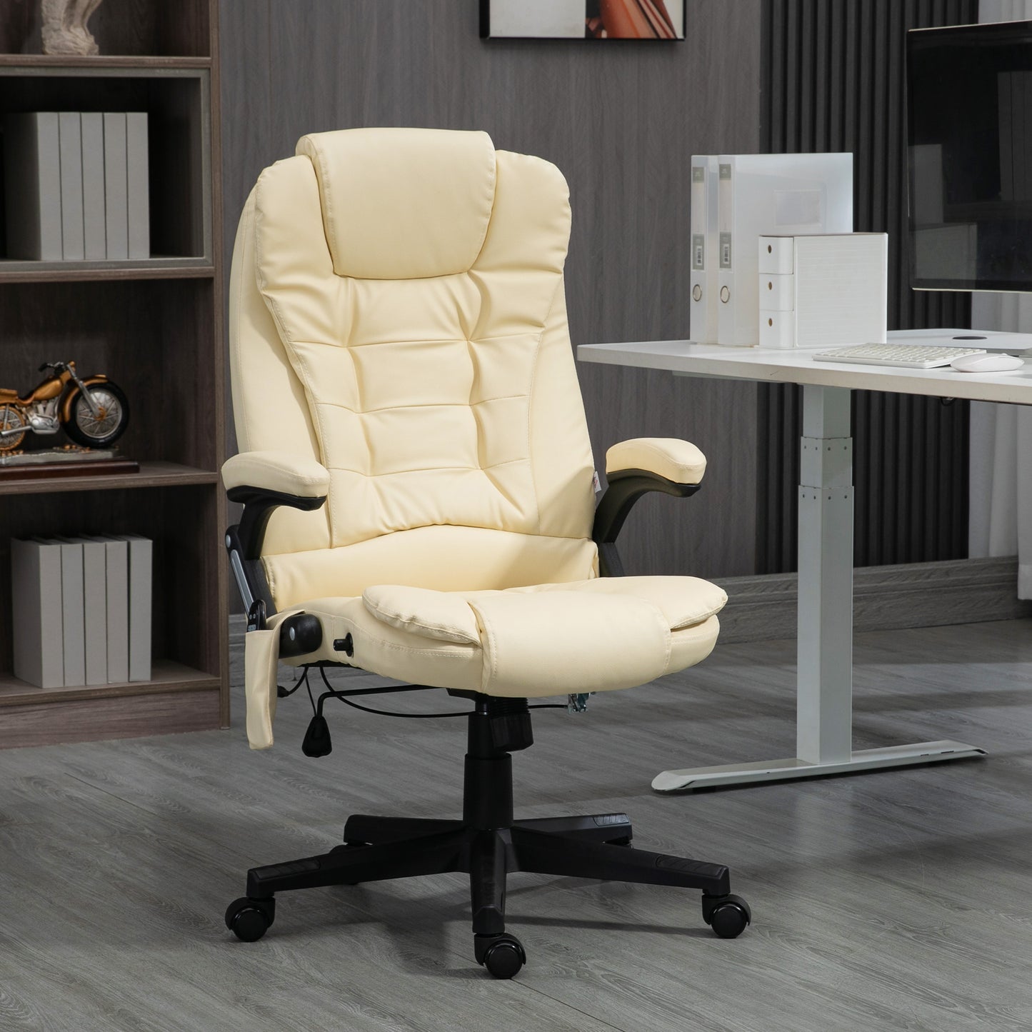 Cream executive chair with plush cushioning and adjustable lumbar support