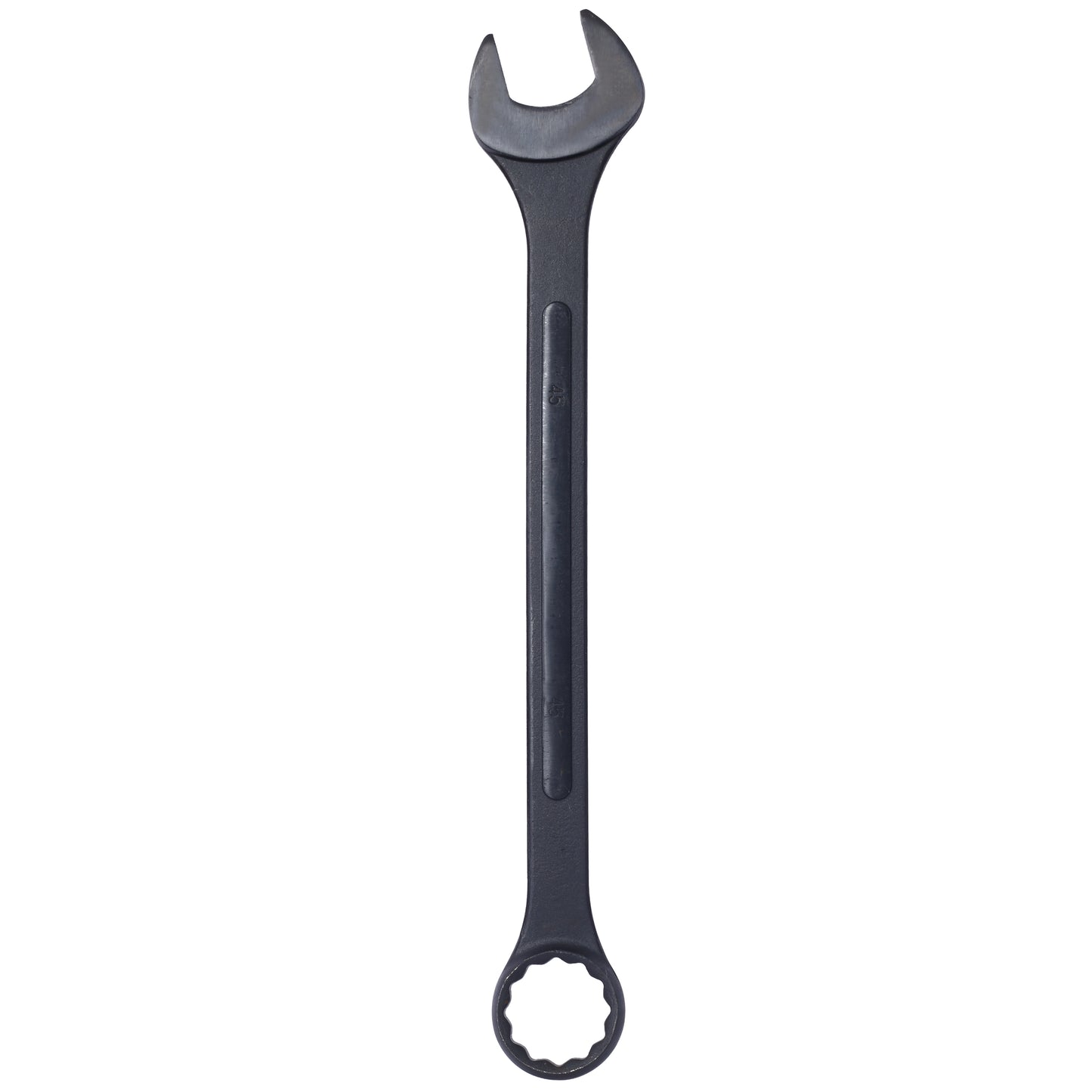 Black mm combination wrench with open end and twelvepoint box end