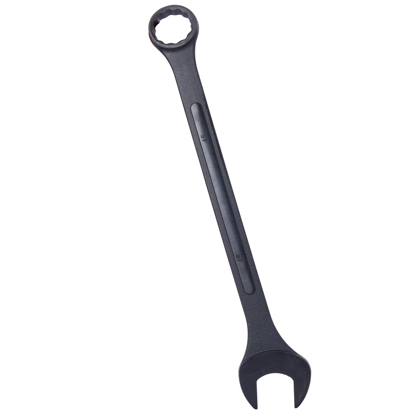 Dark grey combination wrench with a mm size marking for mechanical tasks