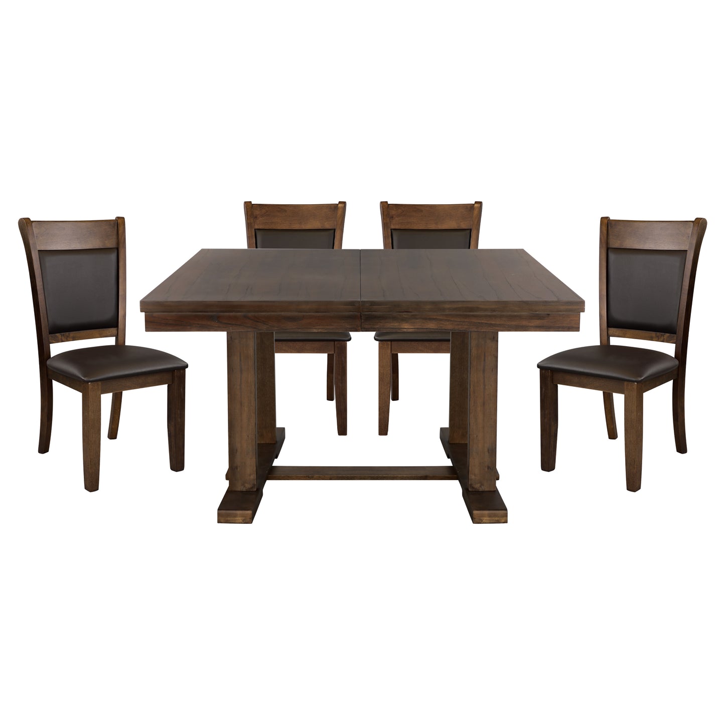 TREATLIFE HOME Transitional 5-Piece Dining Set with Storing Extension Leaf and Leather Upholstered Side Chairs, Light Rustic Brown