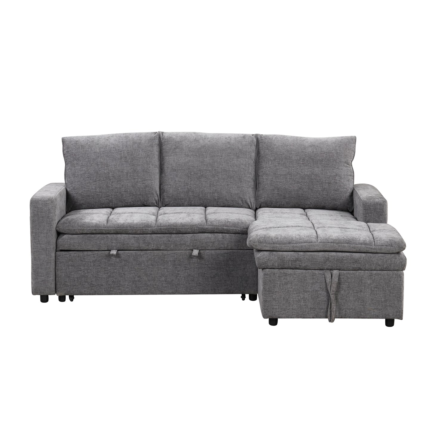 Grey fabric sectional sofa with storage chaise