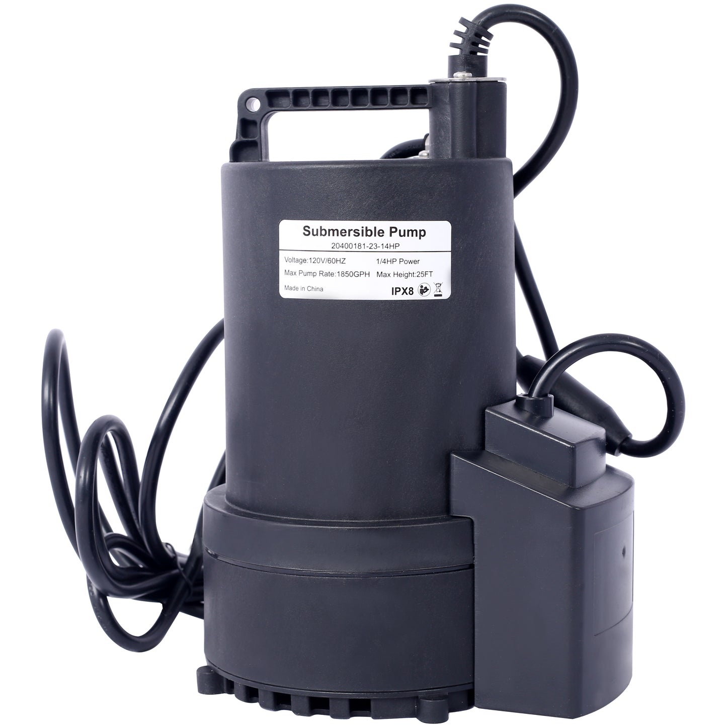Black submersible pump with IPX rating for sump pit drainage applications