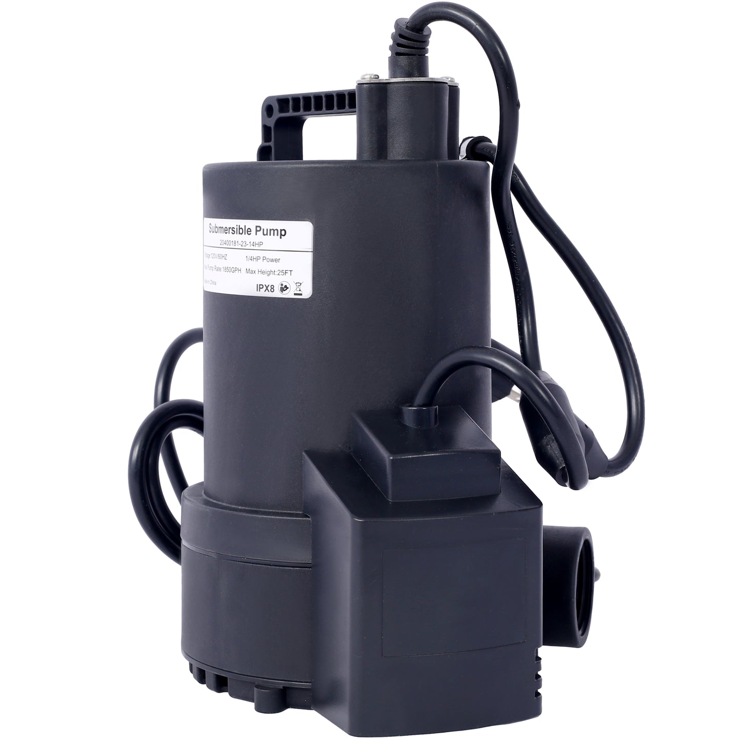 Black submersible pump with power cord and handle HP for draining water