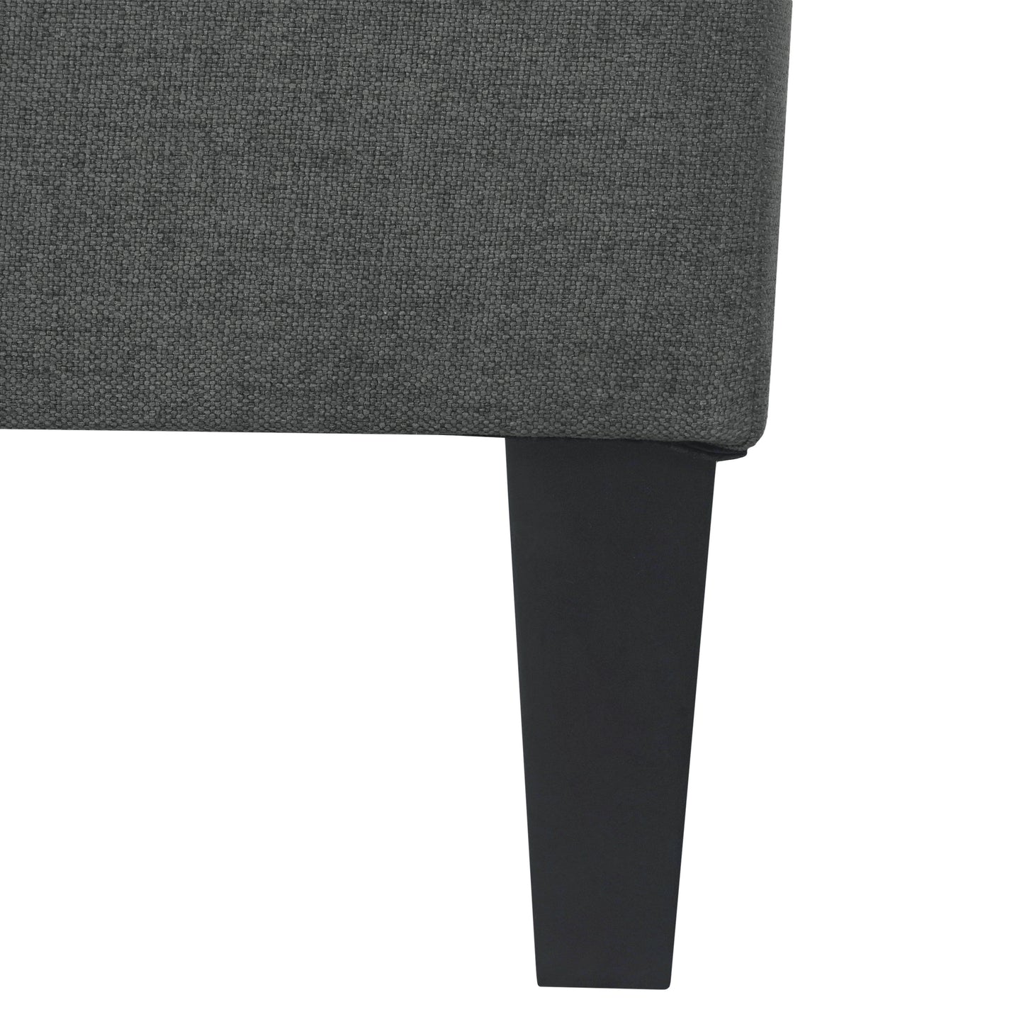 Dark gray fabric upholstered furniture with tapered black legs