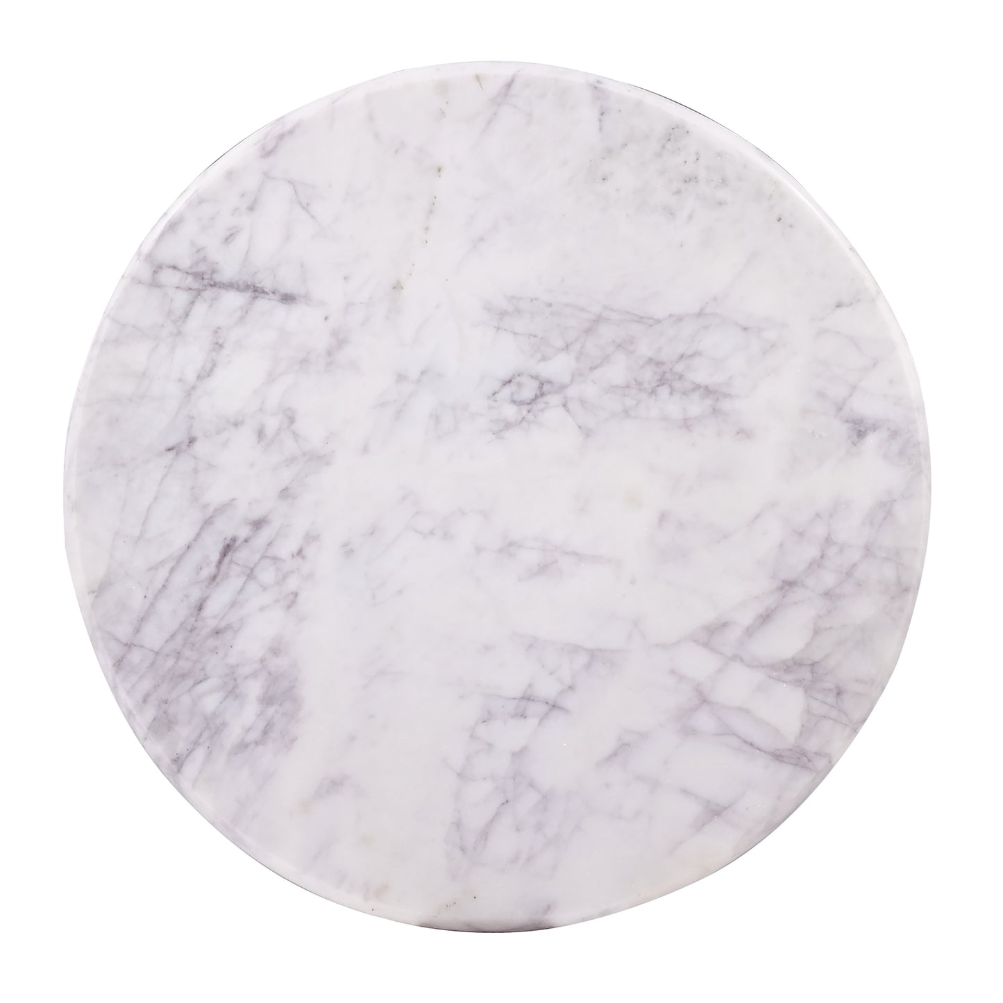 Round white marble tabletop with subtle purple veining perfect for a modern side table